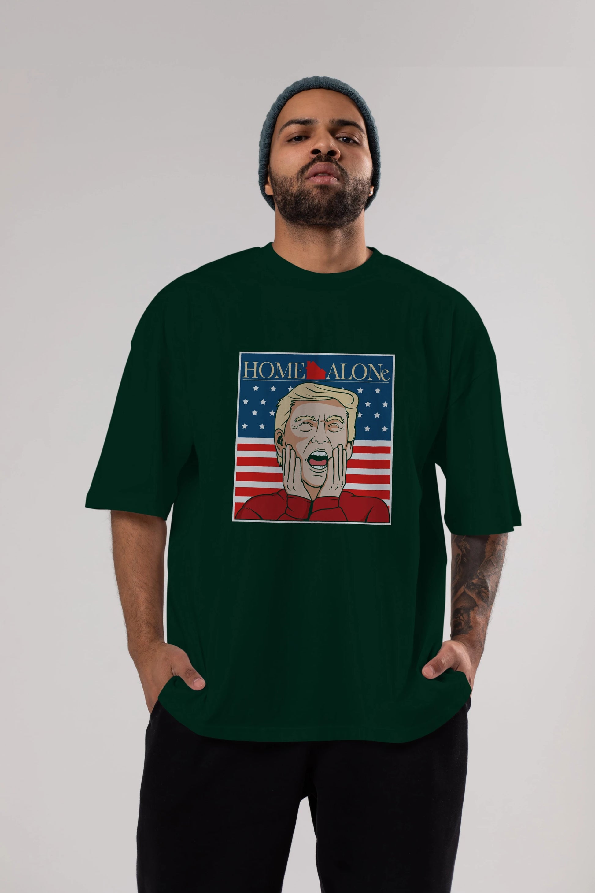 Home Alone Trump Ön Baskılı Oversize t-shirt Erkek Kadın Unisex %100 Pamuk tişort