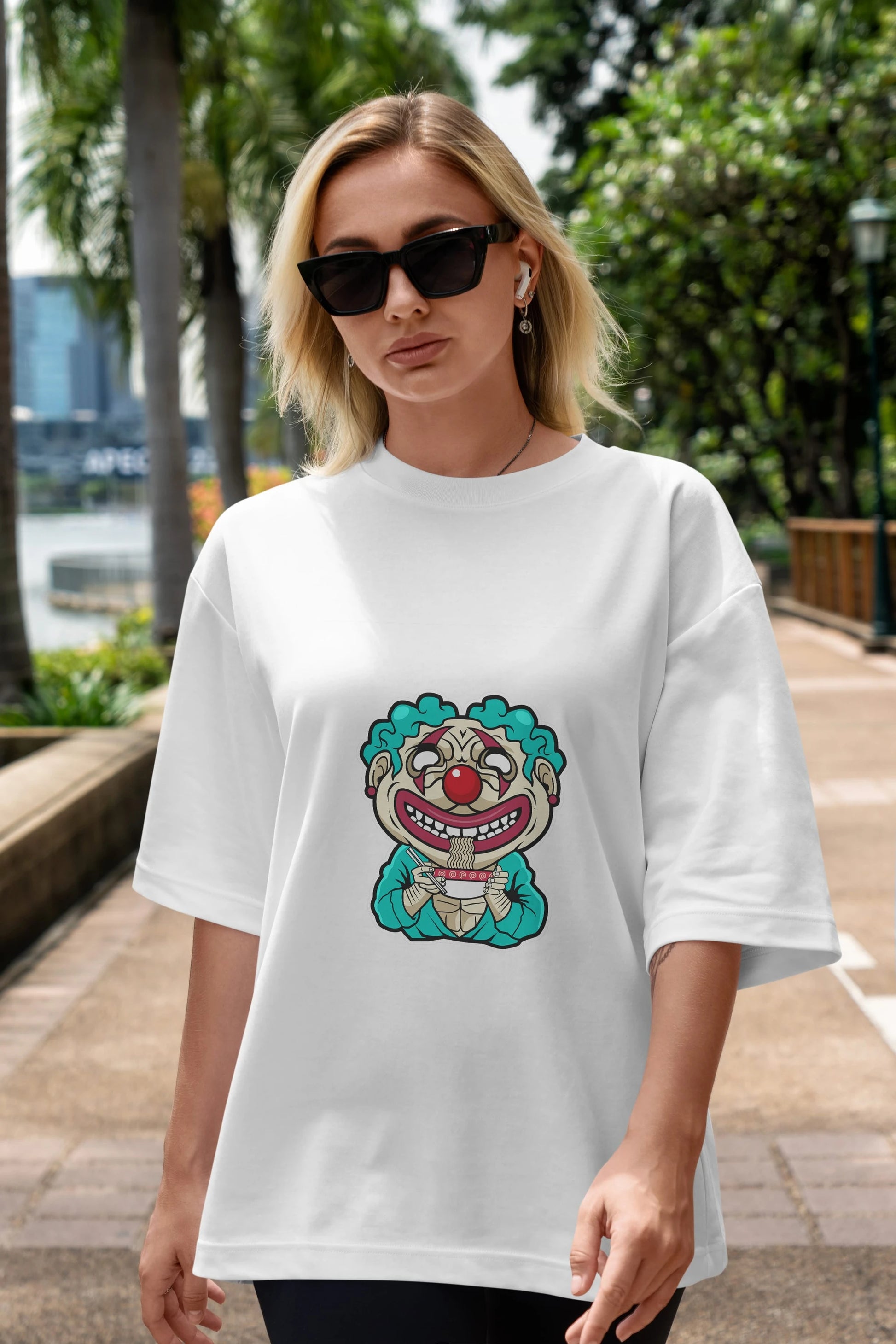 Clown Ramen Ön Baskılı Oversize t-shirt Erkek Kadın Unisex %100 Pamuk tişort