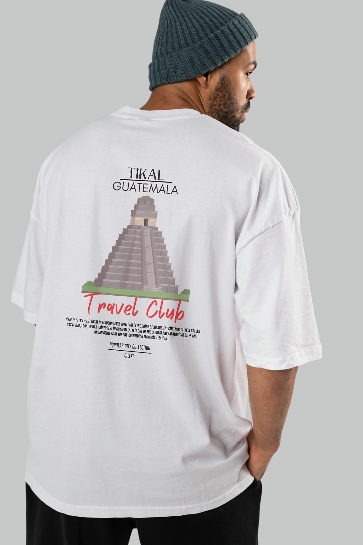 Tikal Guatemala Arka Baskılı Oversize t-shirt Erkek Kadın Pamuk Bisiklet Yaka tişort