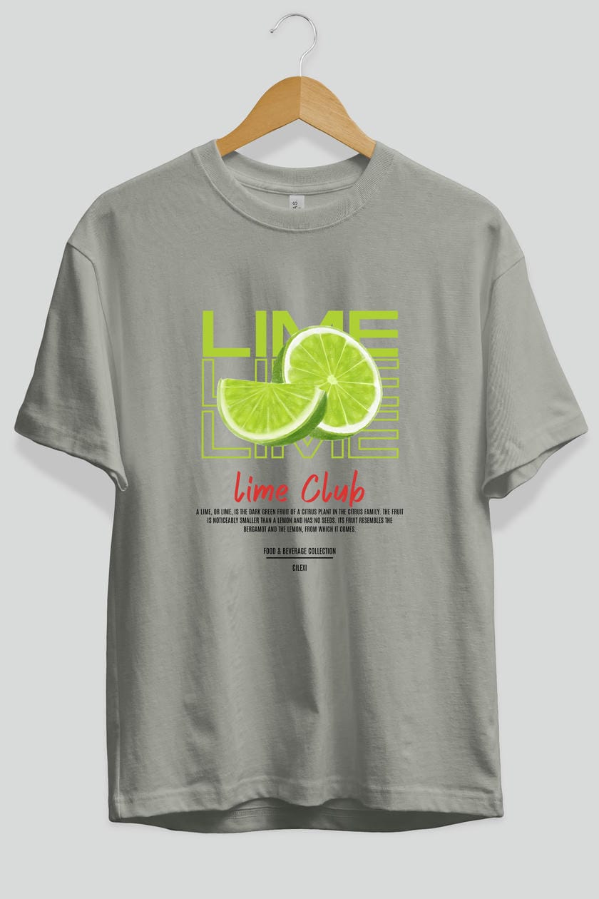 Lime Kokteyl Serisi ön Baskılı Oversize t-shirt Erkek Kadın %100 Pamuk Bisiklet Yaka tişort