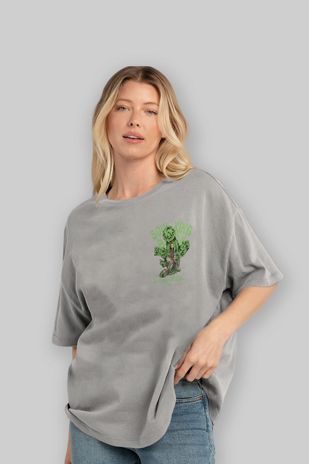 Soul King Brook Ön Sol Baskılı Oversize t-shirt Erkek Kadın Unisex %100 Pamuk Bisiklet Yaka tişort
