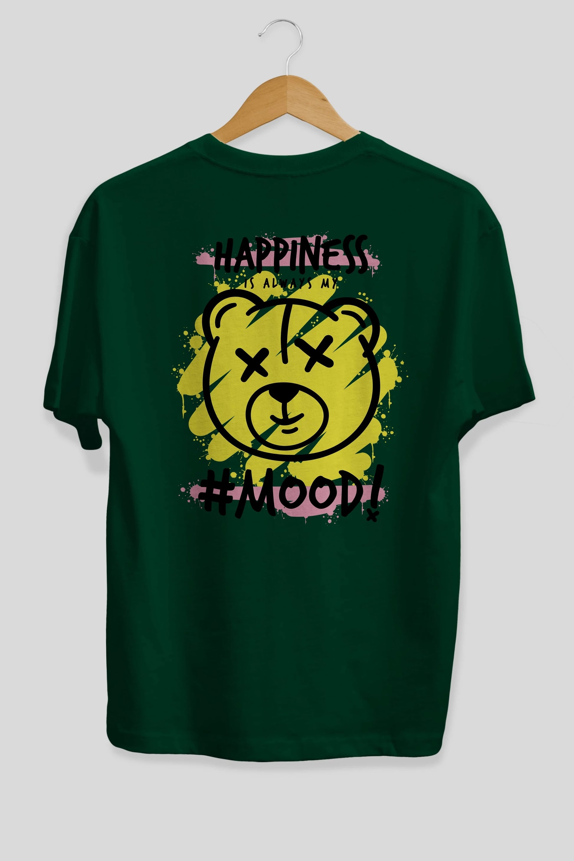 Happiness Mood Bear Arka Baskılı Oversize t-shirt Erkek Kadın Unisex