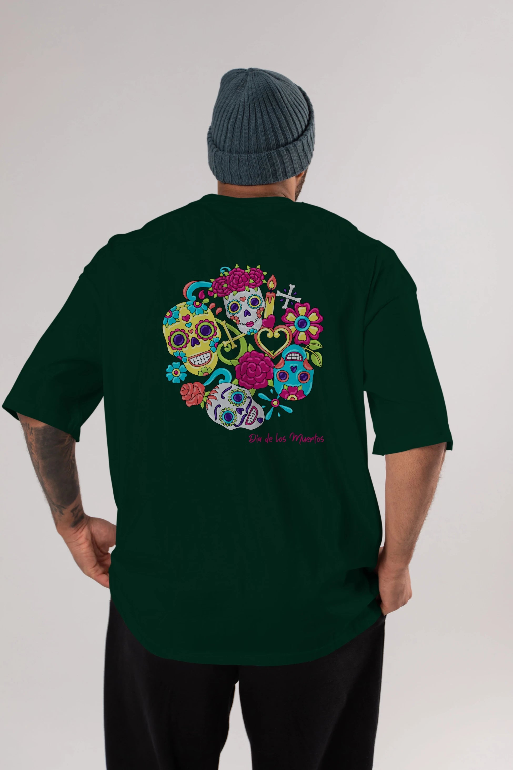 Dia de los Muertos Arka Baskılı Oversize t-shirt Erkek Kadın Unisex