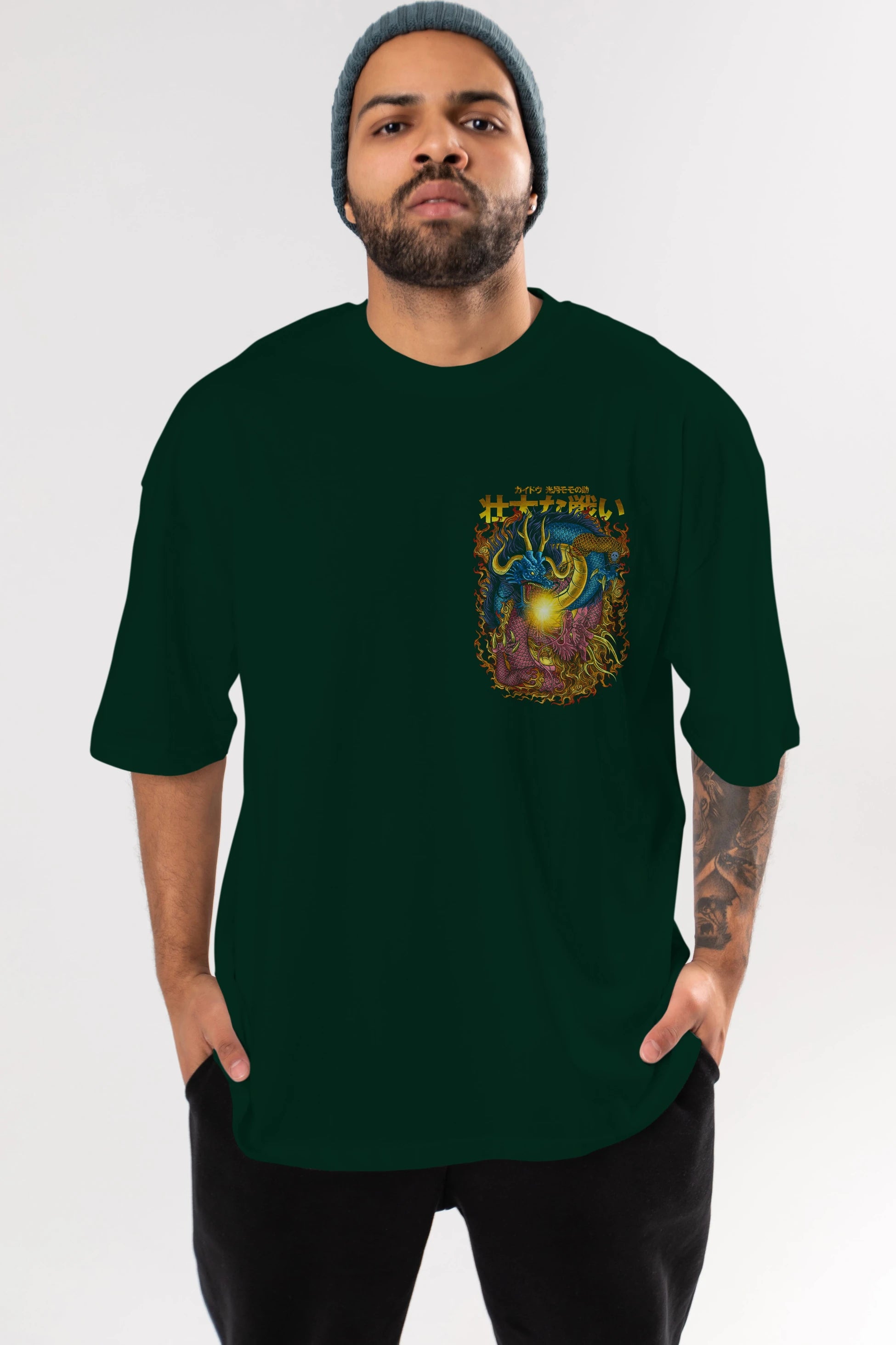ONE PIECE (4) Ön Sol Baskılı Oversize t-shirt Erkek Kadın Unisex %100 Pamuk Bisiklet Yaka tişort