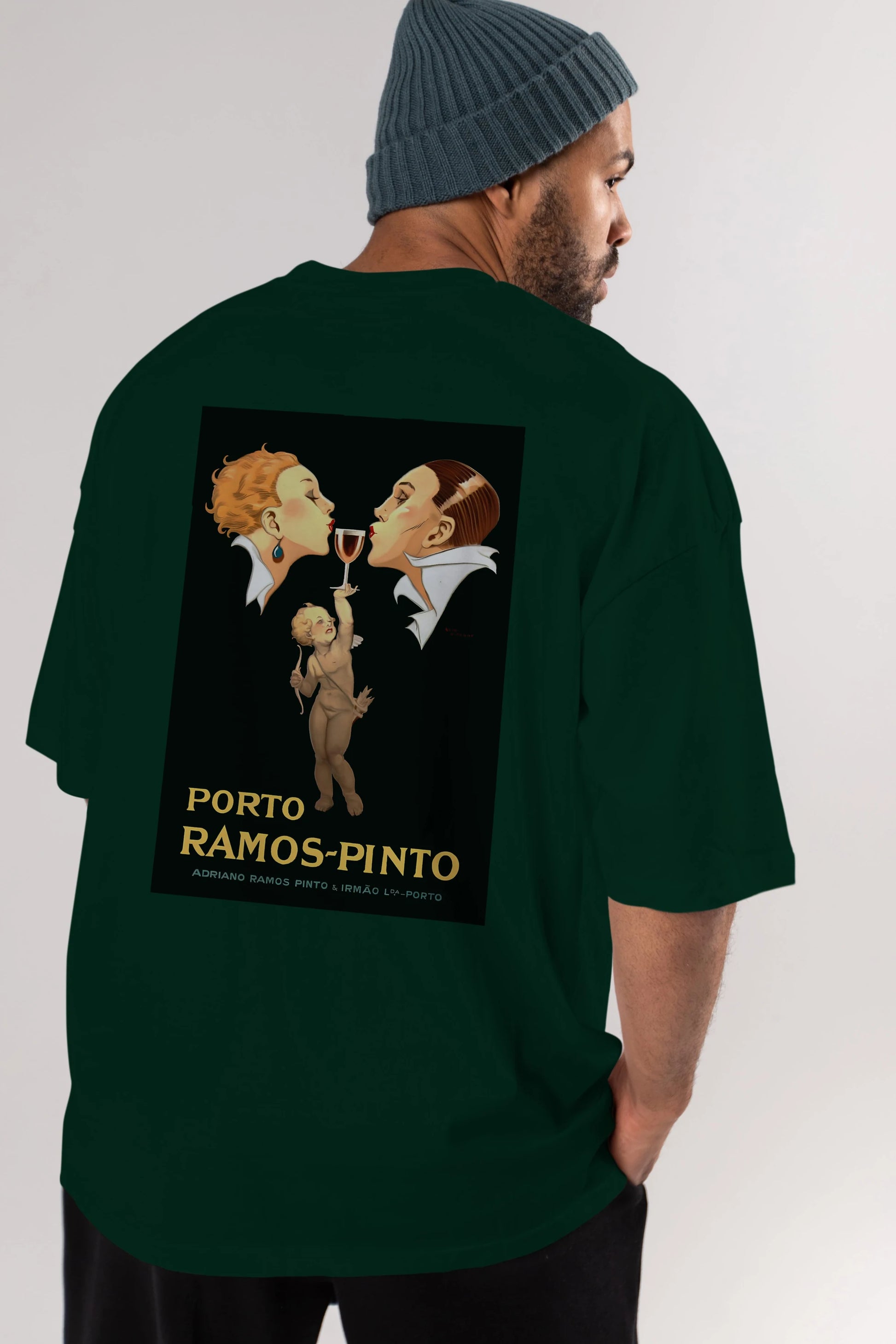 Porto Ramos Pinto Arka Baskılı Oversize t-shirt Erkek Kadın Unisex %100 Pamuk Bisiklet Yaka tişort