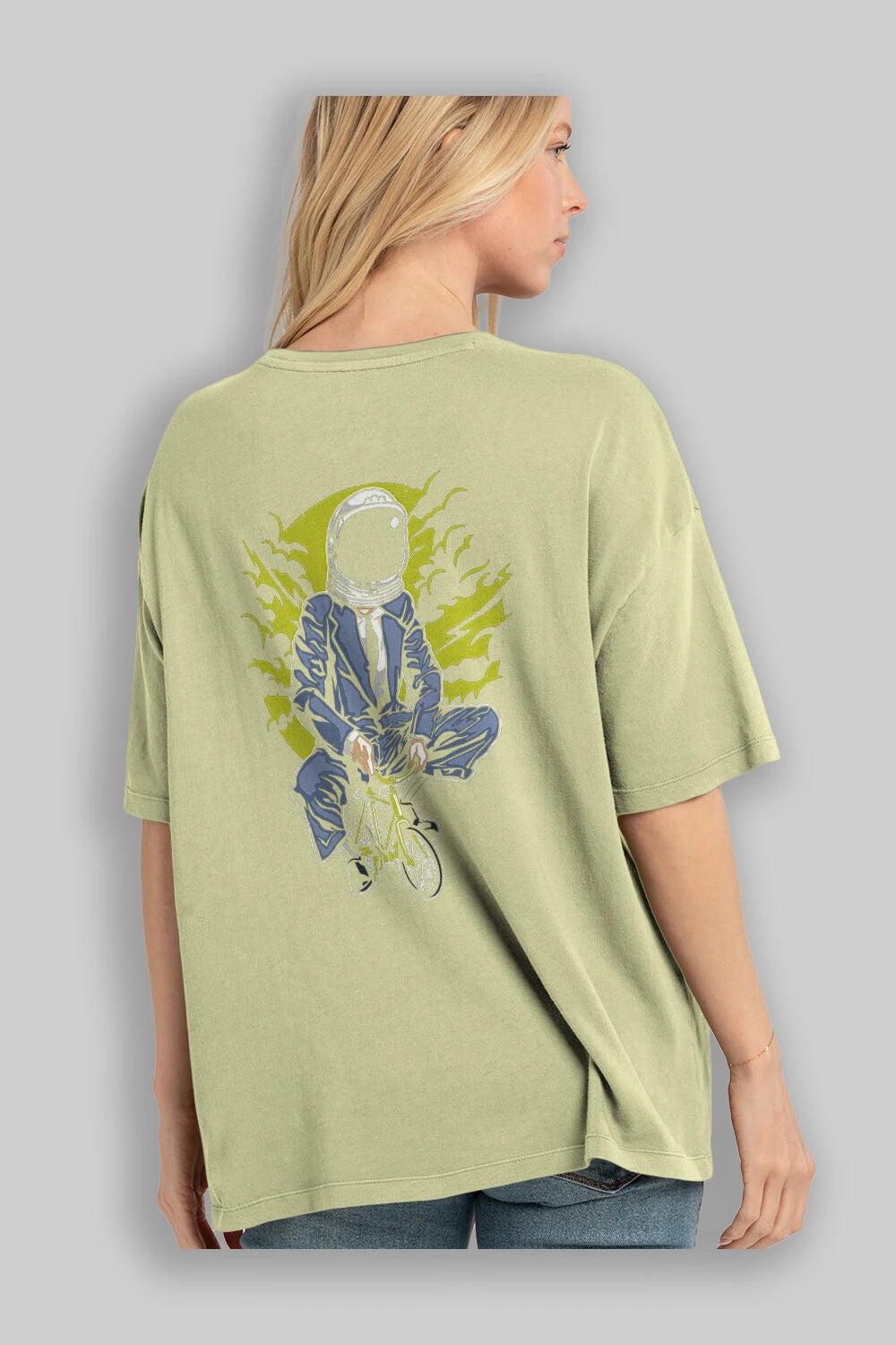 Bike To The Moon Arka Baskılı Oversize t-shirt Erkek Kadın Unisex %100 Pamuk