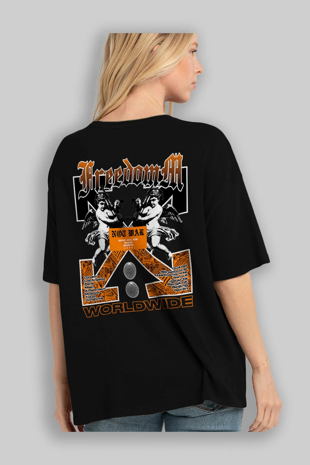 Freedom Worldwide Arka Baskılı Oversize t-shirt Erkek Kadın Unisex