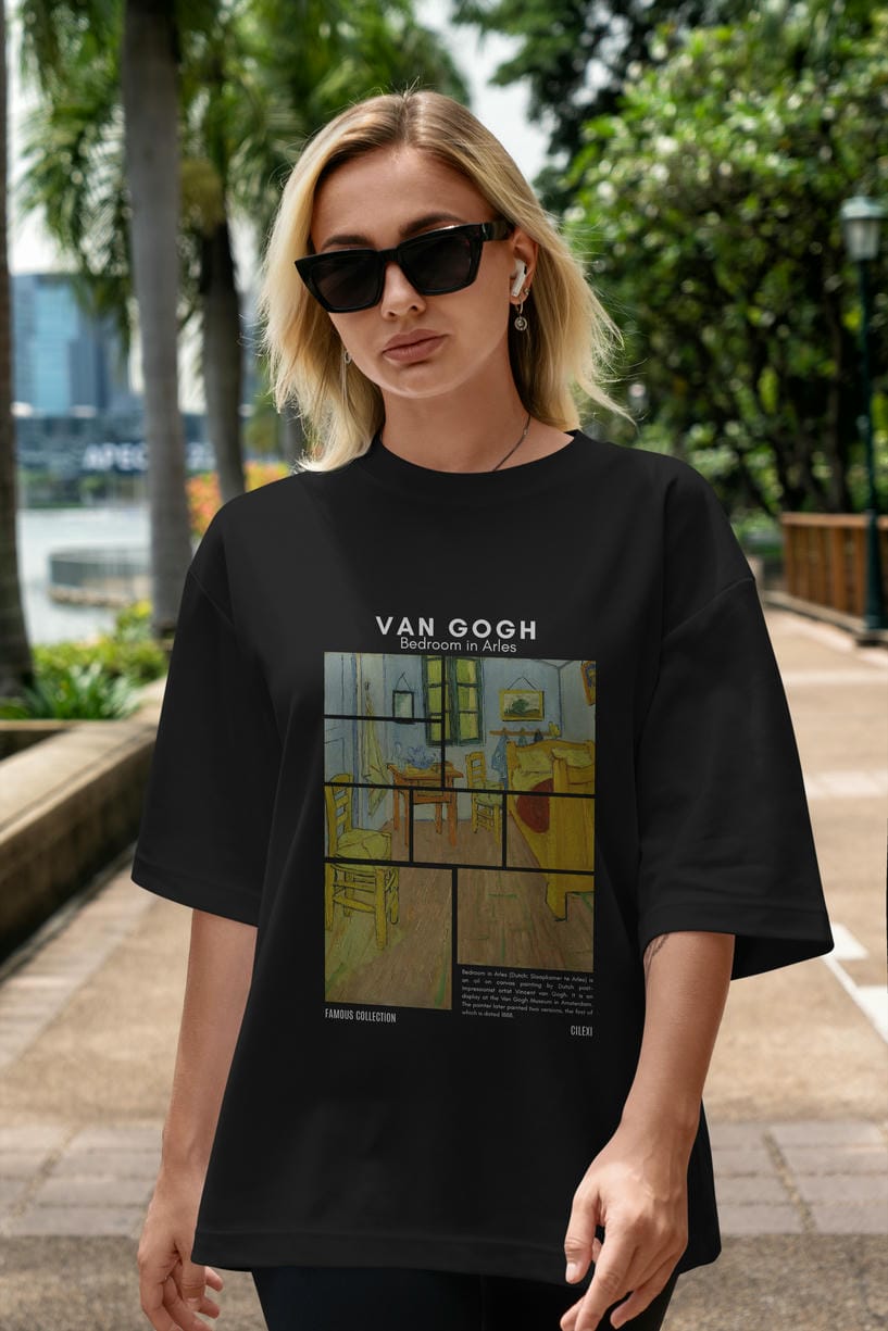 Van Gogh ön Baskılı Oversize t-shirt Erkek Kadın Bisiklet Yaka Pamuk tişort