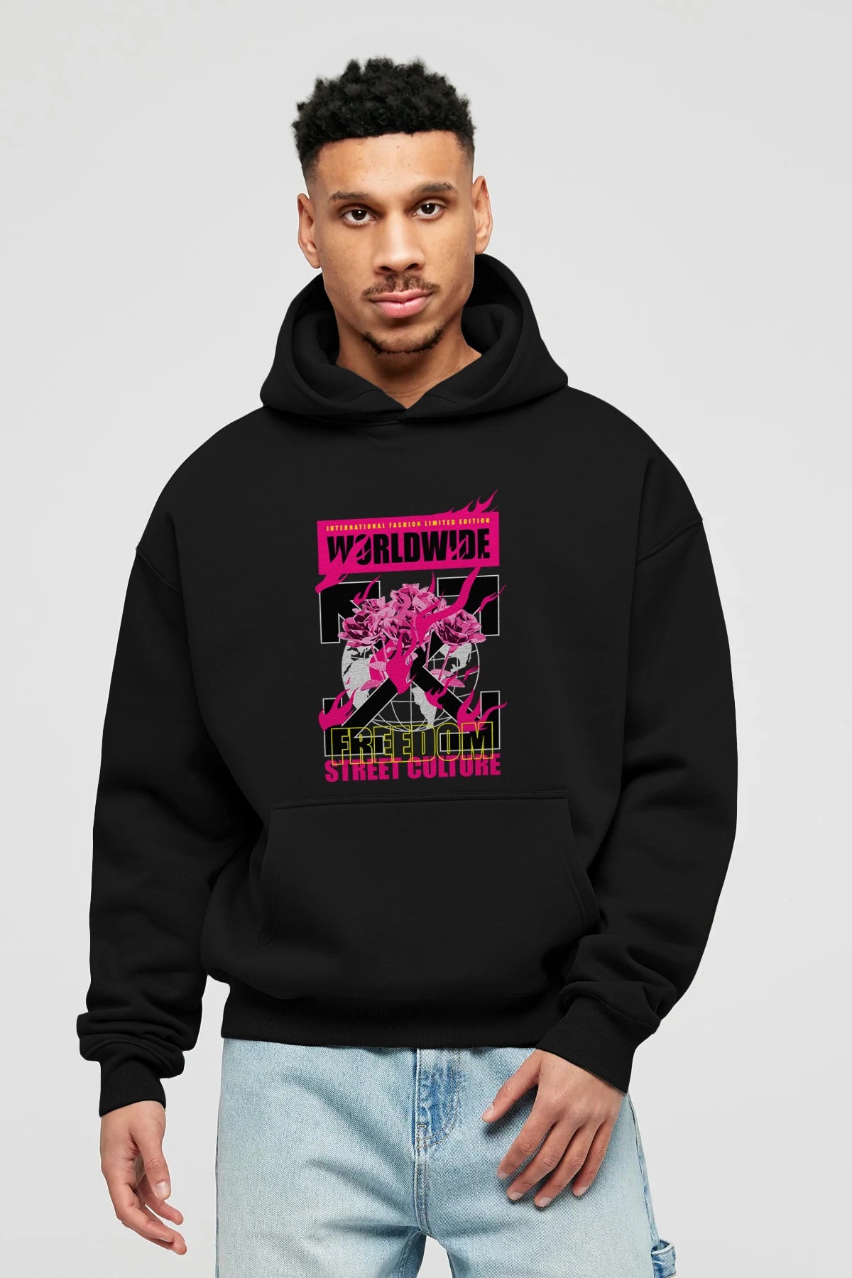 Freedom Street Culture Ön Baskılı Hoodie Oversize Kapüşonlu Sweatshirt Erkek Kadın Unisex