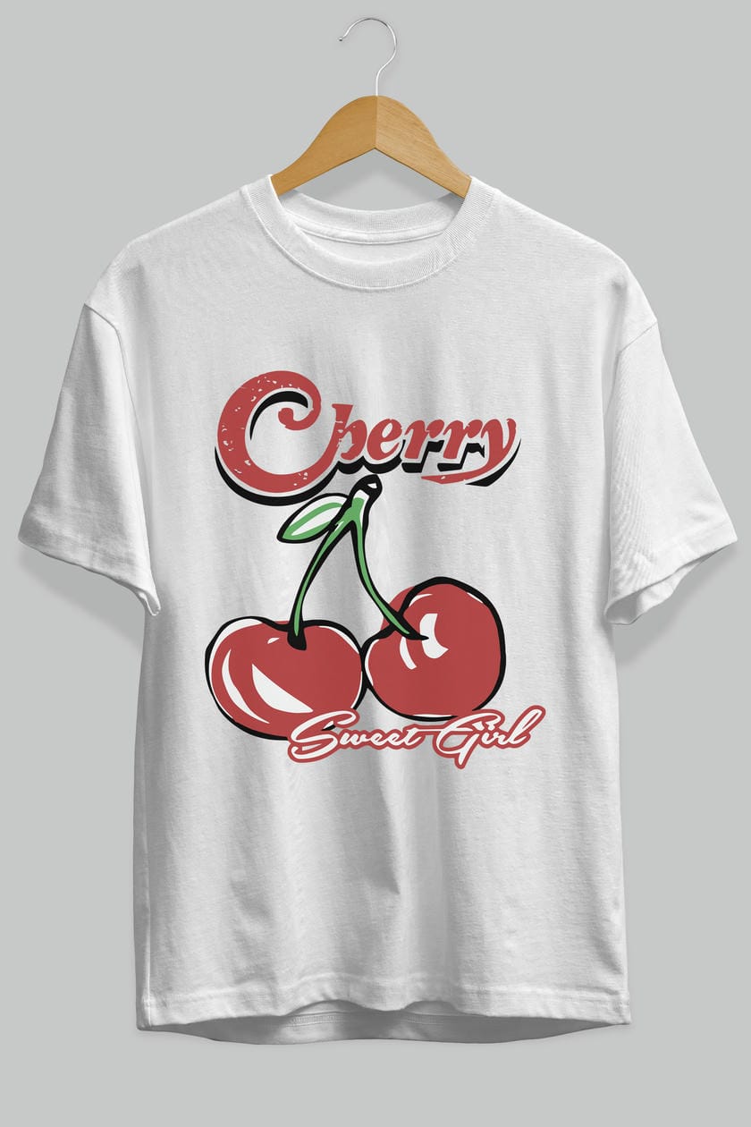 Cherry Cherries 8 Ön Baskılı Oversize t-shirt Erkek Kadın Pamuk Bisiklet Yaka tişort