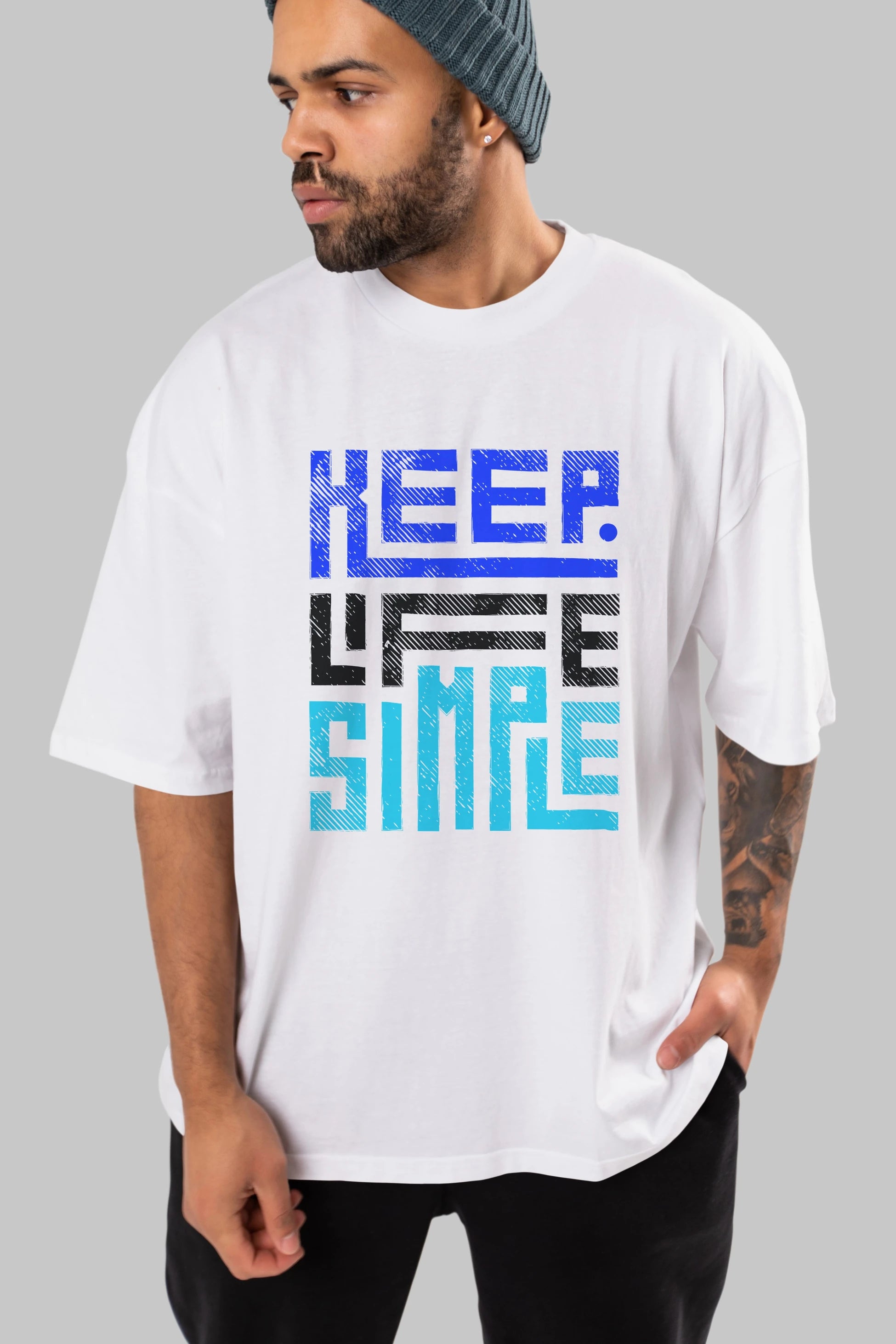Keep Life Simple Yazılı Ön Baskılı Oversize t-shirt Erkek Kadın Unisex