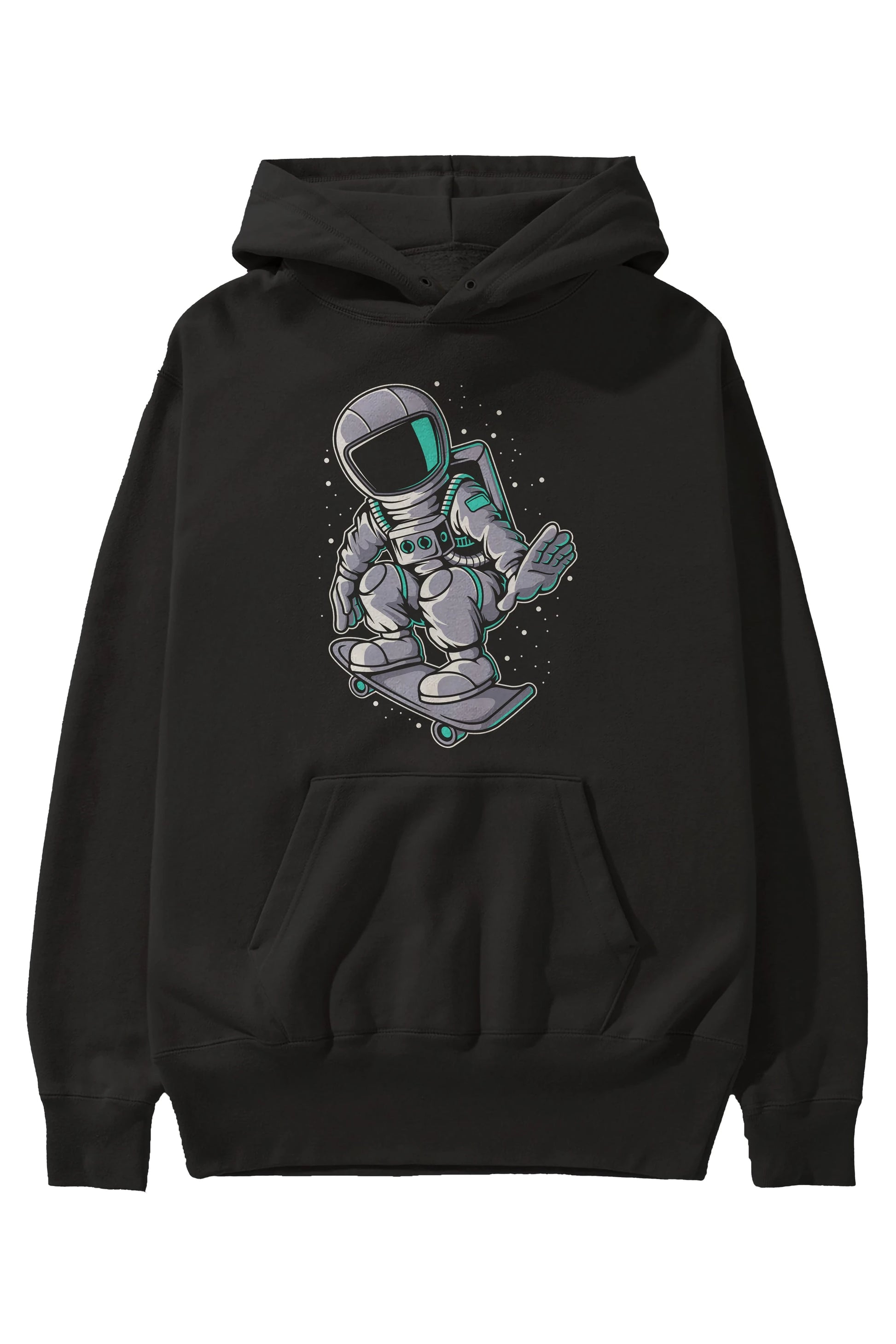 Astronaut Skater Ön Baskılı Hoodie Oversize Kapüşonlu Sweatshirt Erkek Kadın Unisex