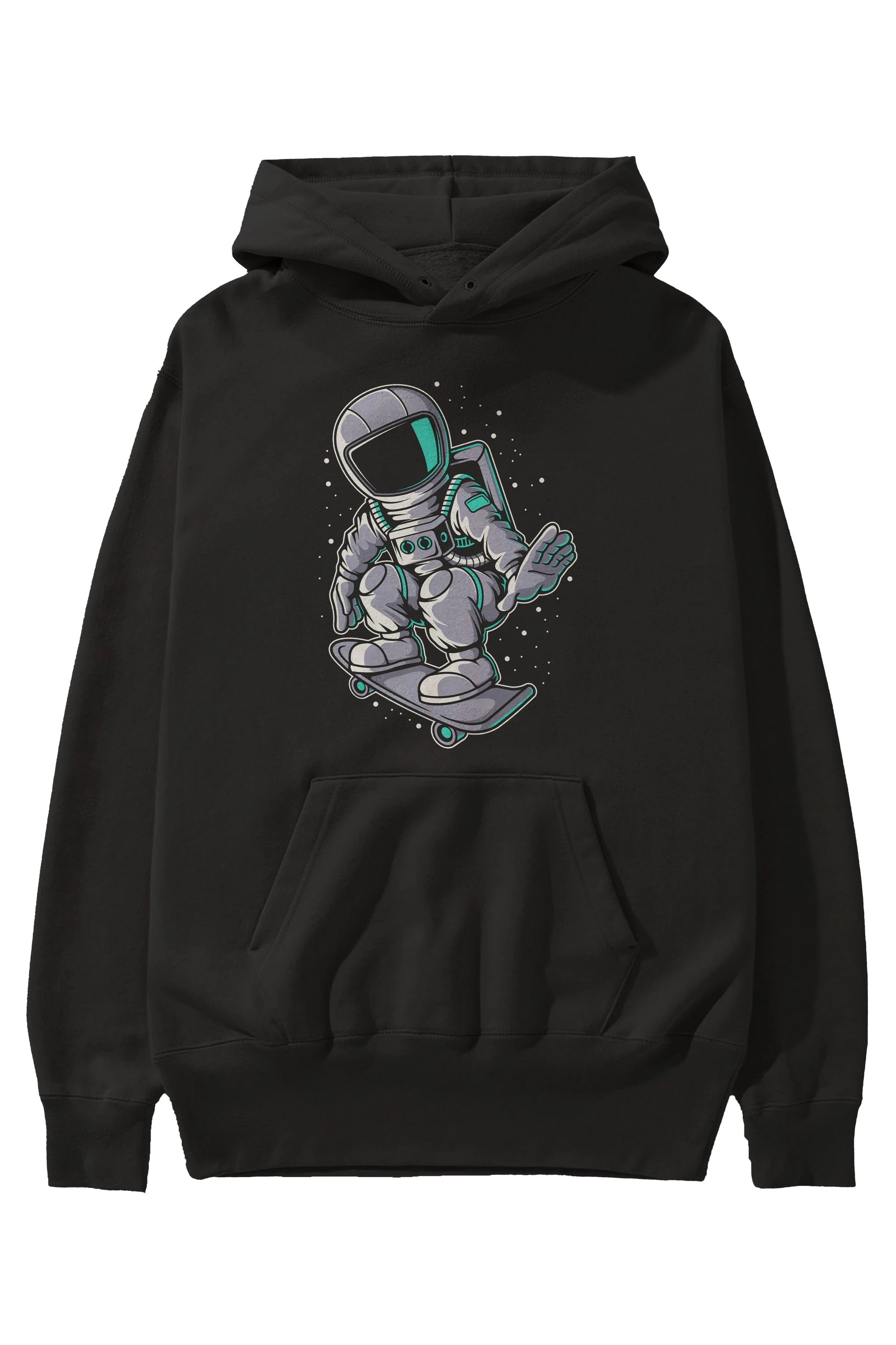 Astronaut Skater Ön Baskılı Hoodie Oversize Kapüşonlu Sweatshirt Erkek Kadın Unisex