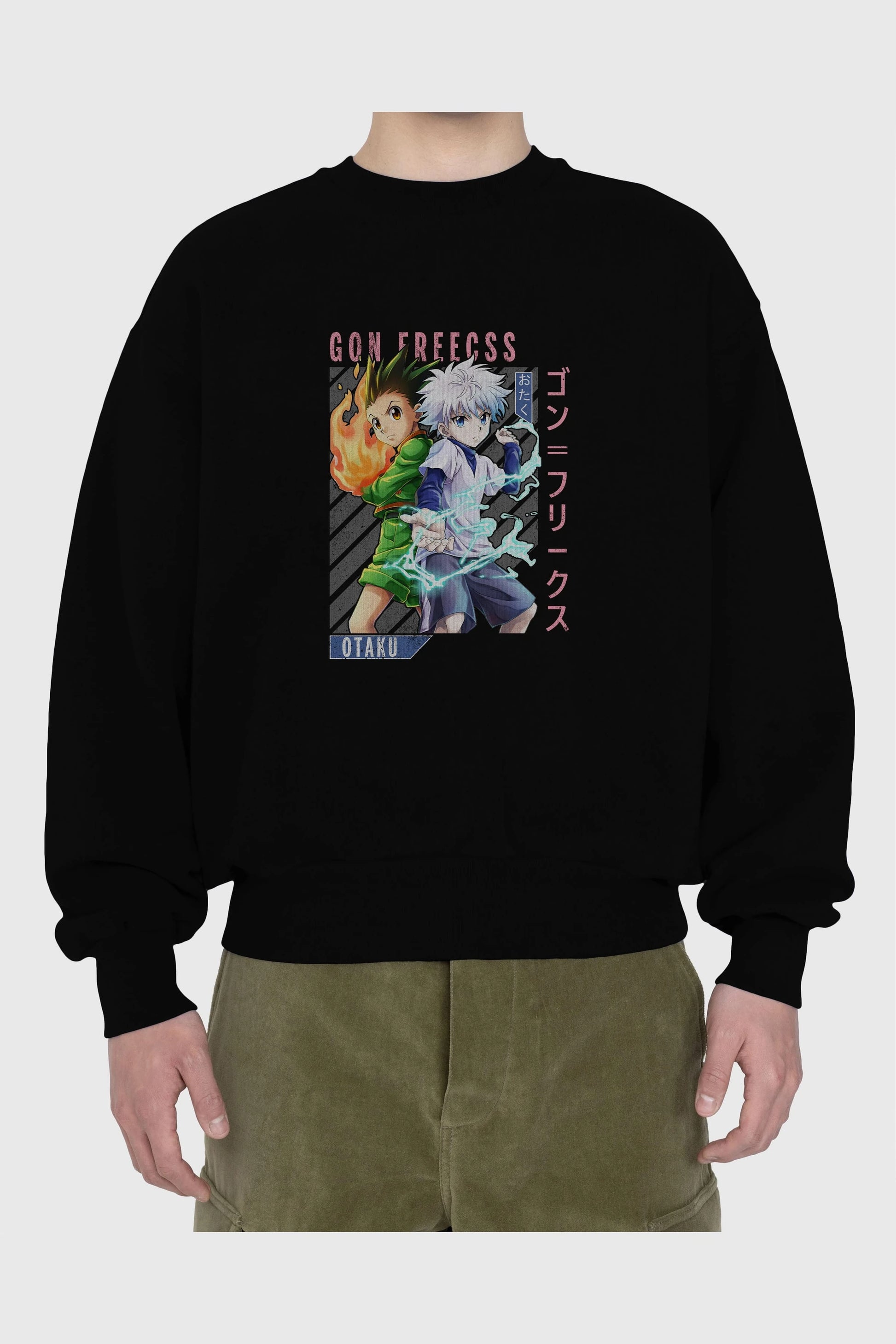 Gon Freecss HUNTER X HUNTER 1 Anime Ön Baskılı Oversize Sweatshirt Erkek Kadın Unisex