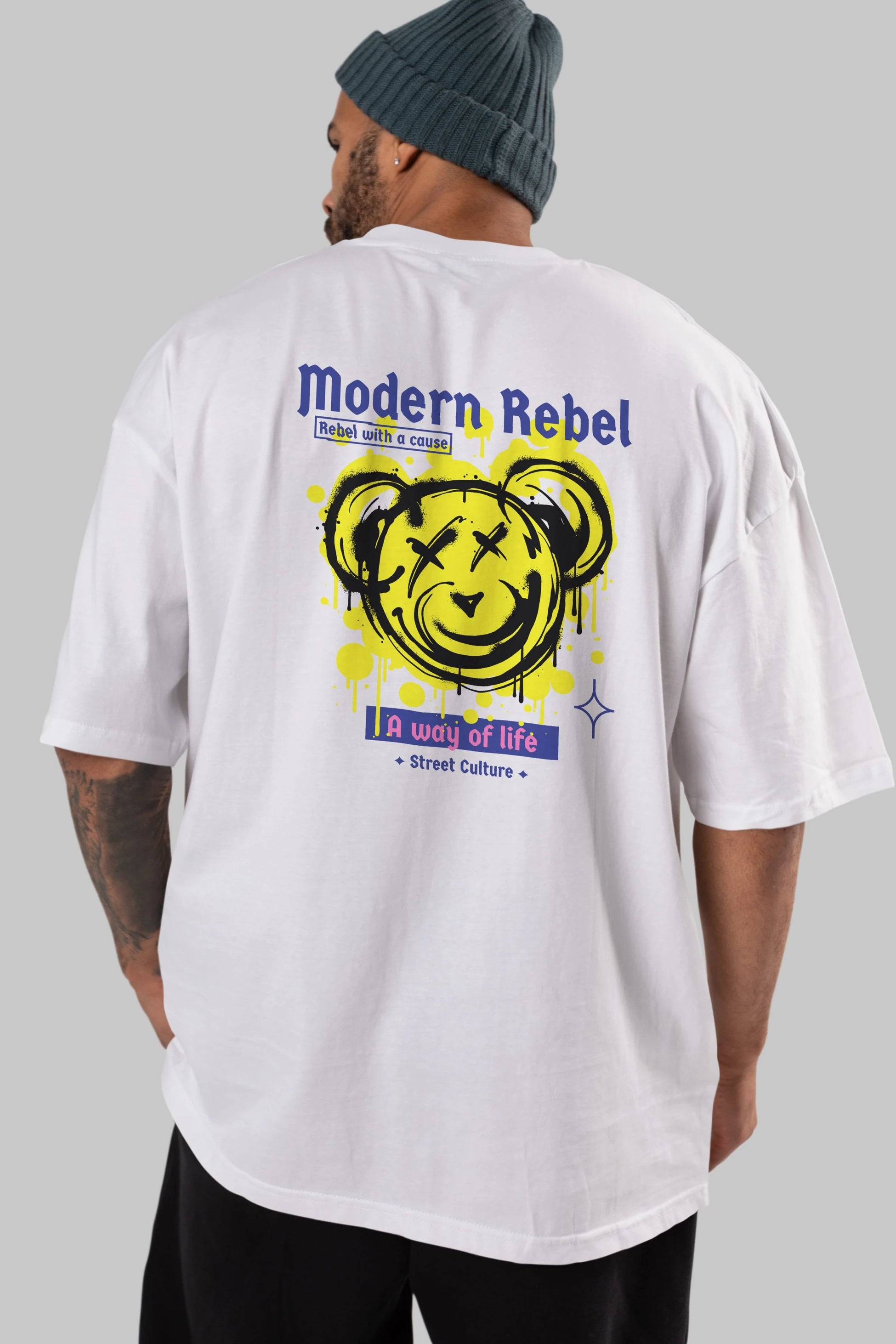 Modern Rebel Bear Arka Baskılı Oversize t-shirt Erkek Kadın Unisex