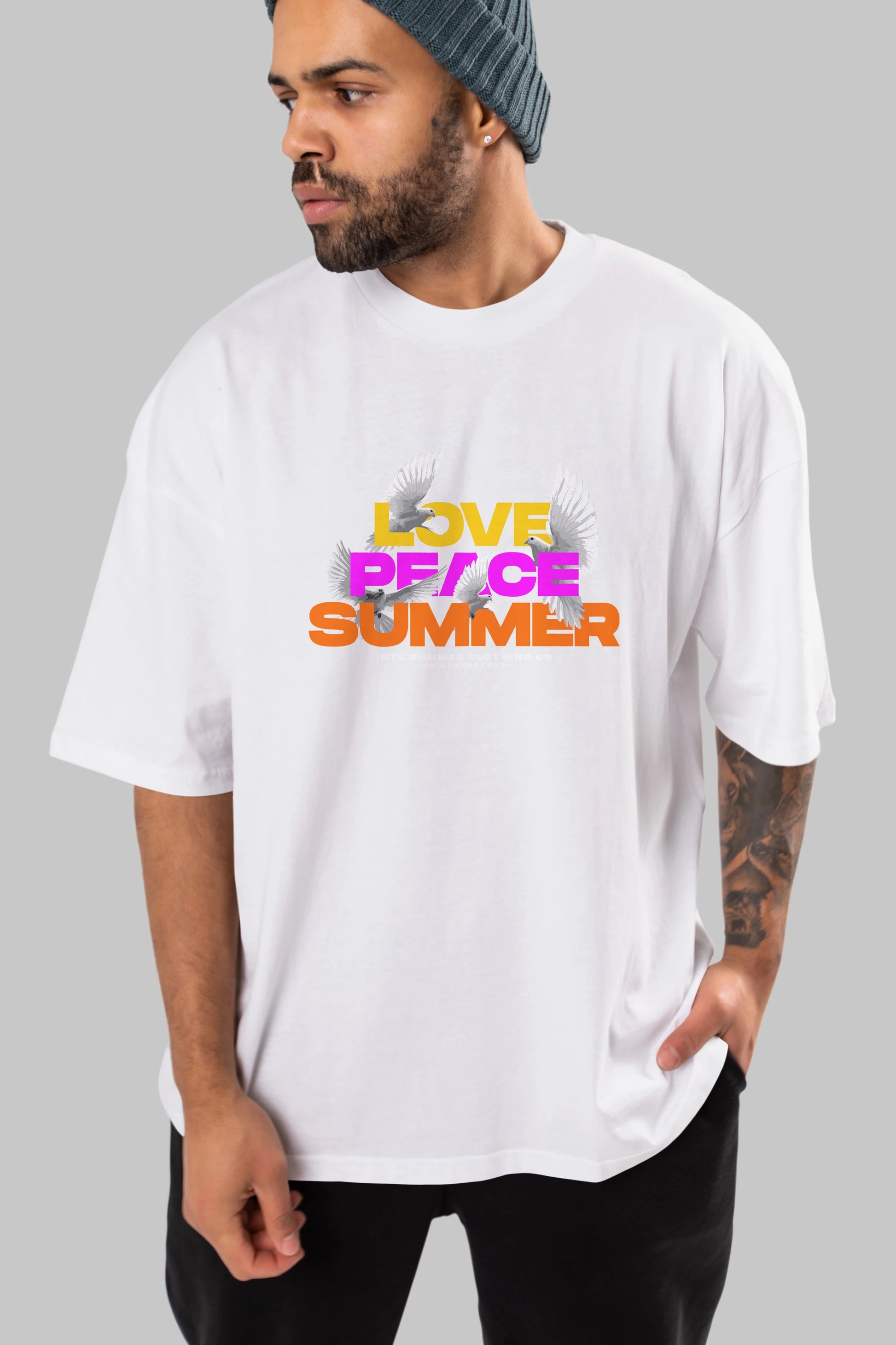 Love Peace Summer Ön Baskılı Oversize t-shirt Erkek Kadın Unisex