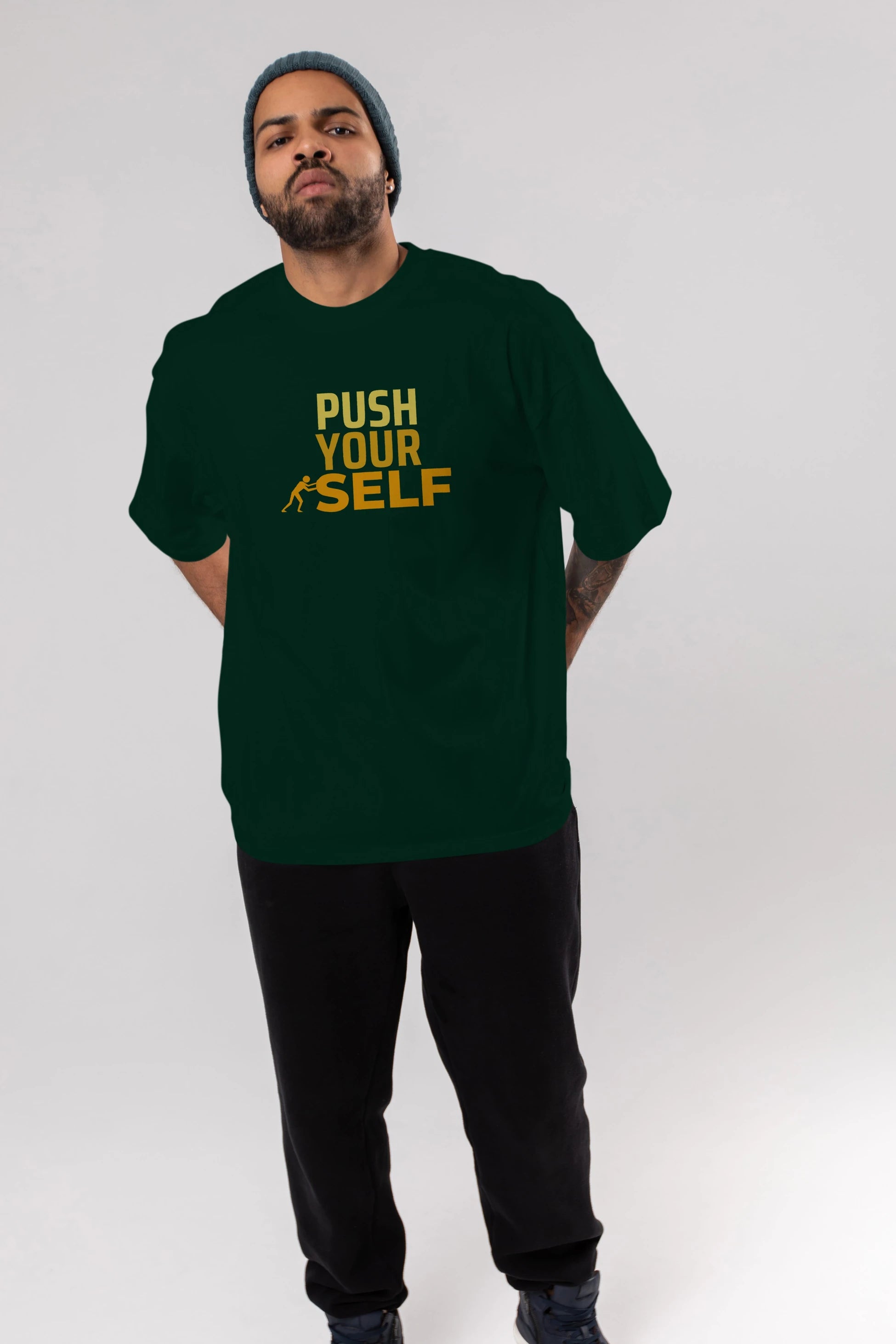 Push Yourself Yazılı Ön Baskılı Oversize t-shirt Erkek Kadın Unisex