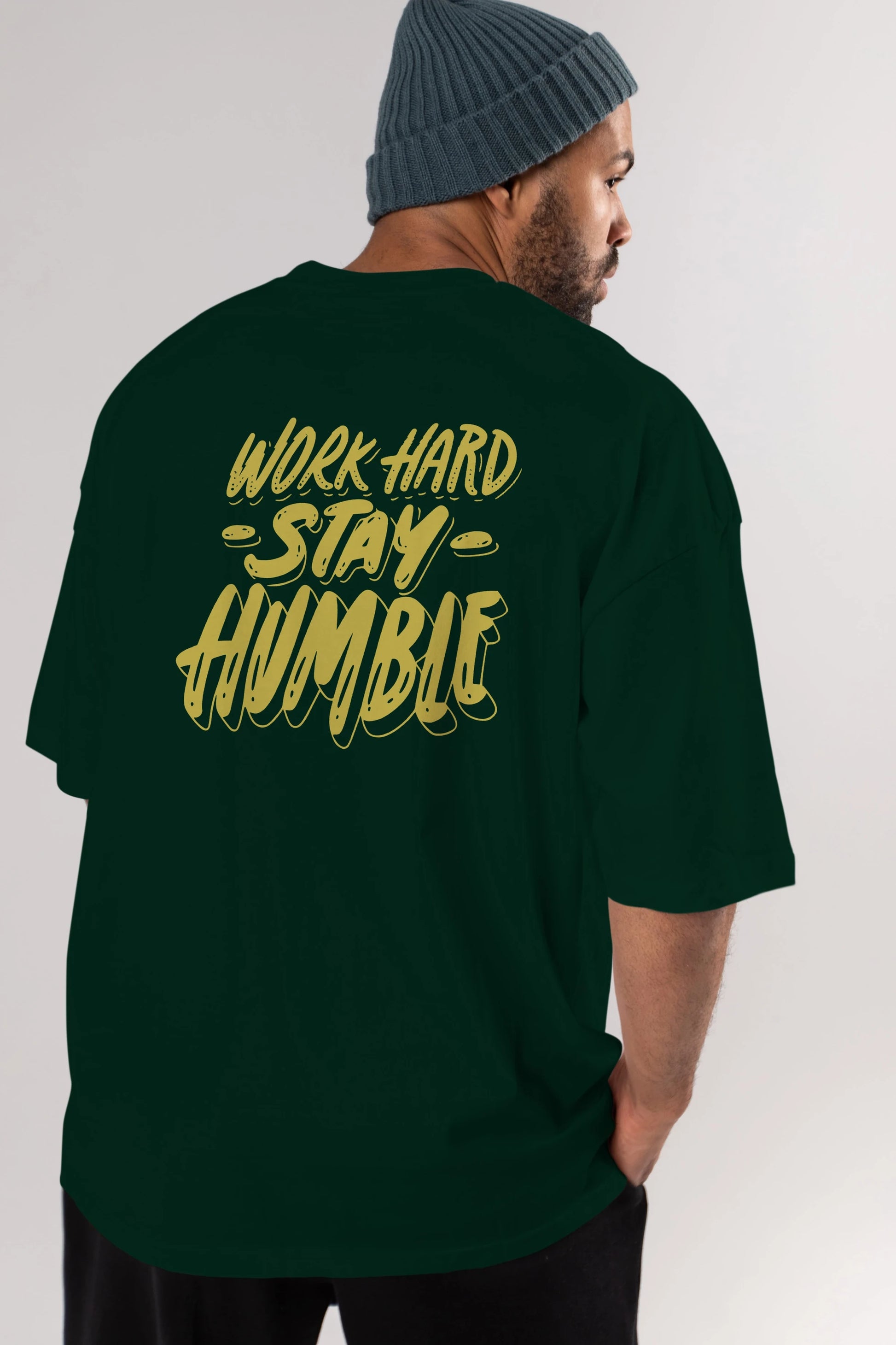 Word Hard Yazılı Arka Baskılı Oversize t-shirt Erkek Kadın Unisex