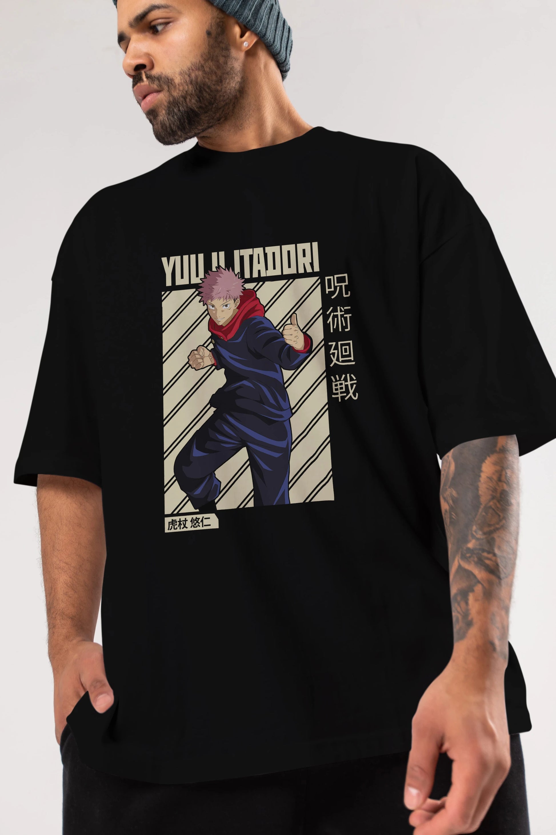 Yuuji Itadori 1 Anime Ön Baskılı Oversize t-shirt %100 pamuk Erkek Kadın Unisex