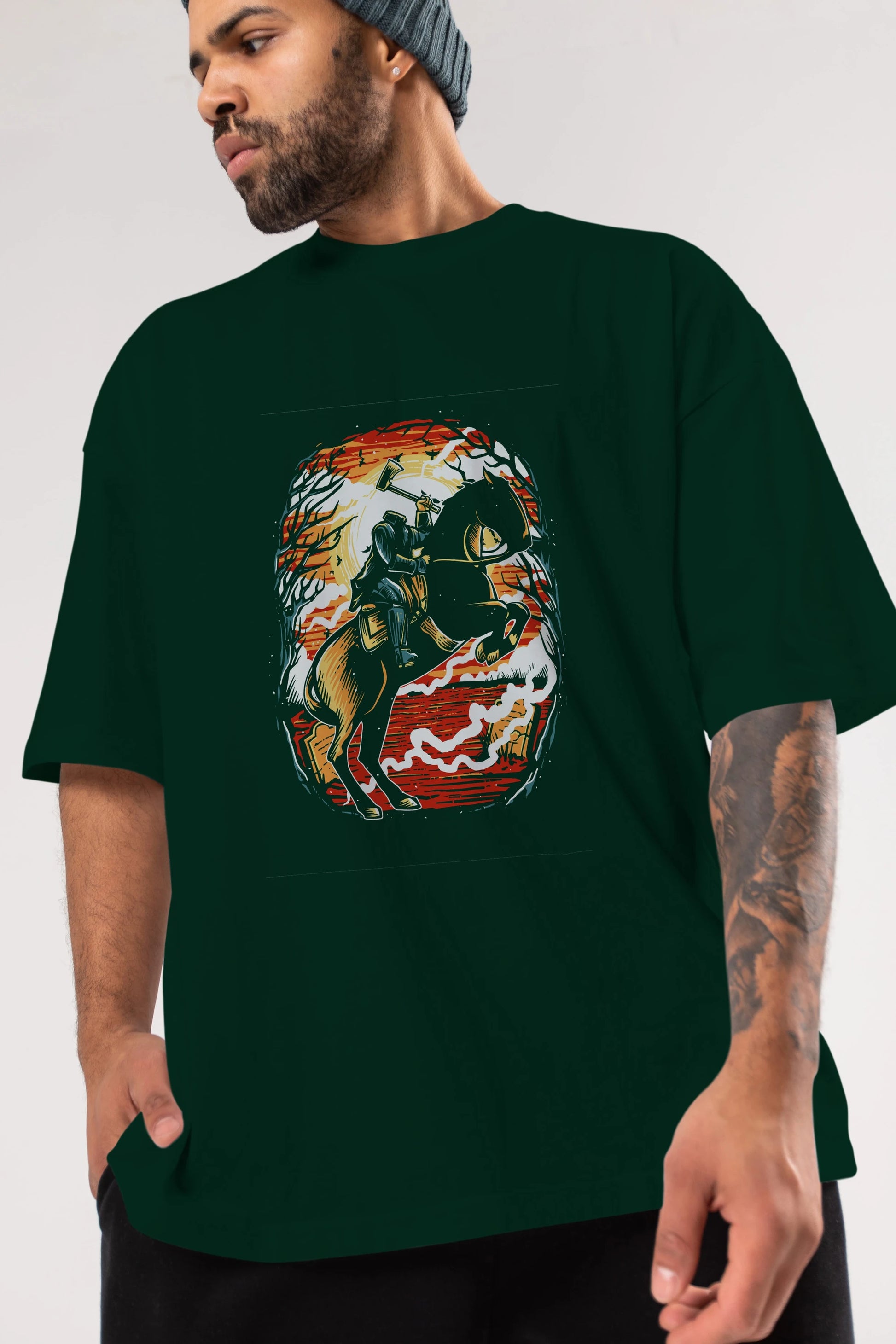Headless Horseman Ön Baskılı Oversize t-shirt Erkek Kadın Unisex %100 Pamuk tişort