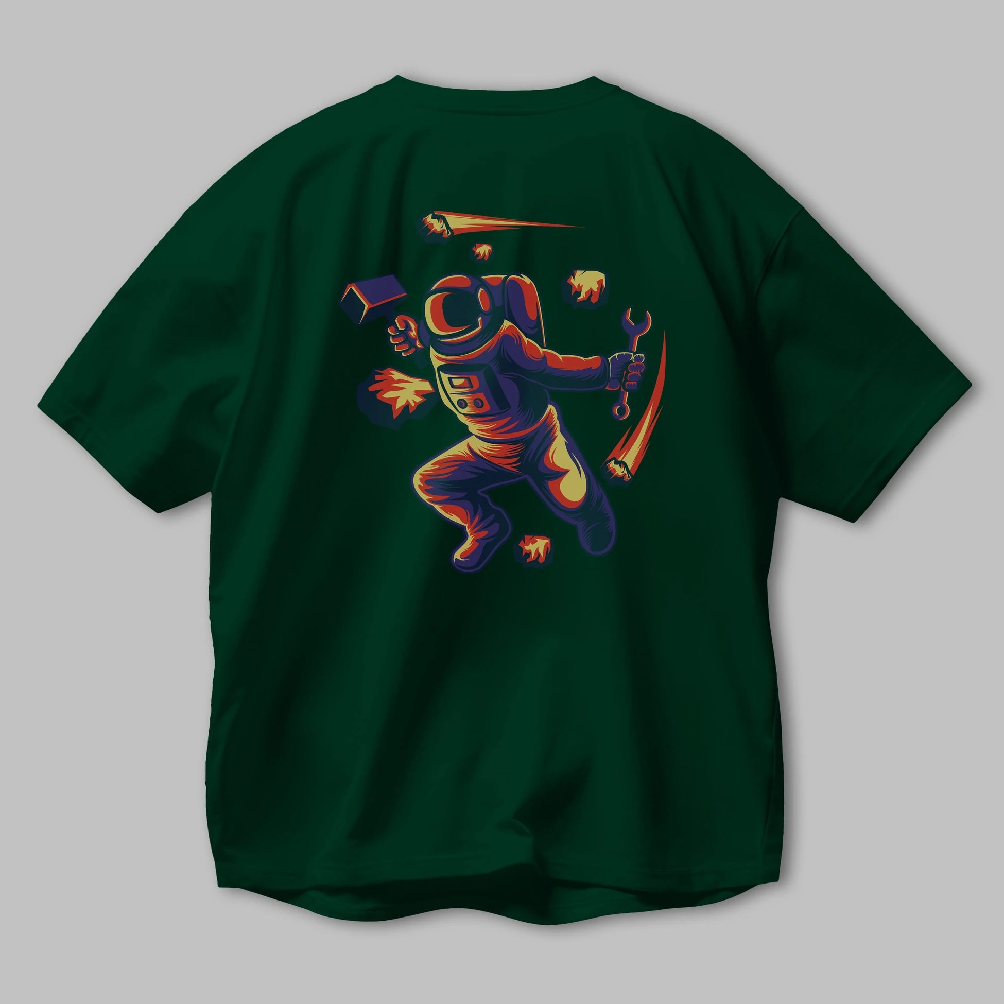Astronaut Block Meteor Arka Baskılı Oversize t-shirt Erkek Kadın Unisex