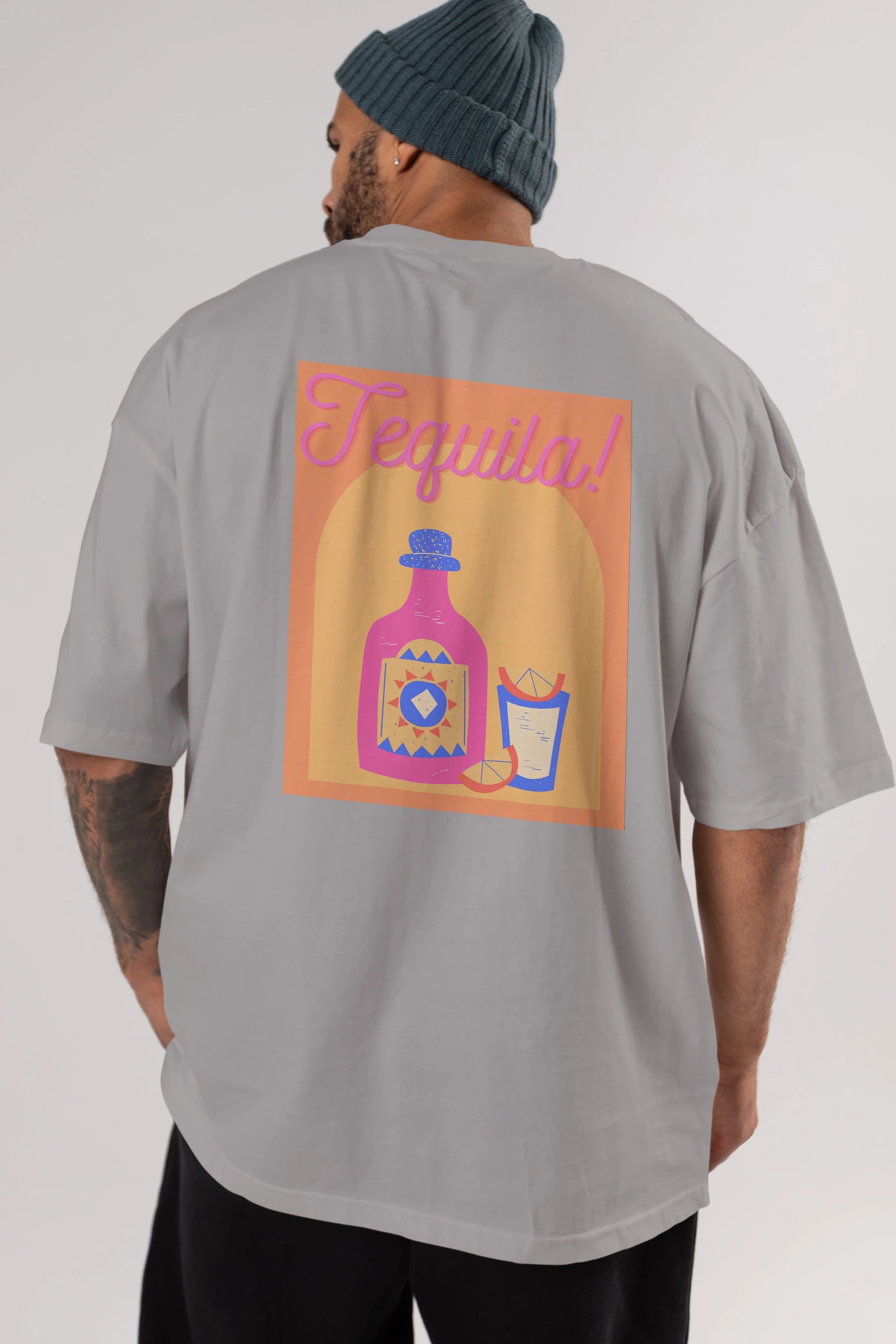 Tequila Arka Baskılı Oversize t-shirt Erkek Kadın Unisex %100 Pamuk Bisiklet Yaka tişort