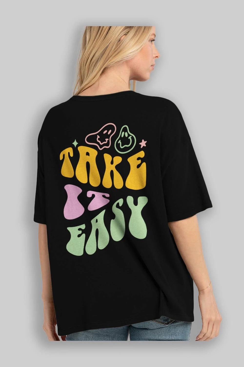 Take it Easy Yazılı Arka Baskılı Oversize t-shirt Erkek Kadın Unisex