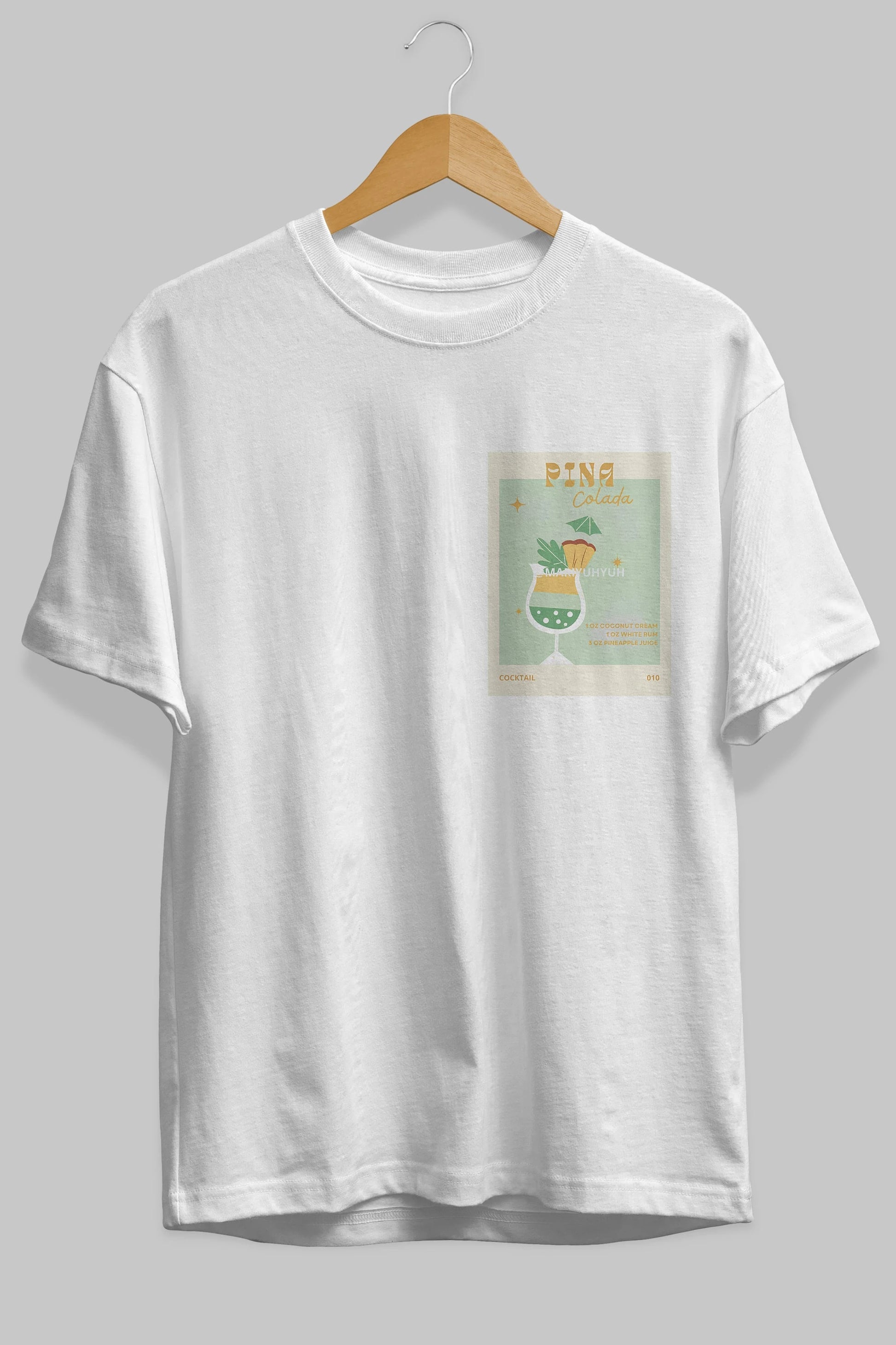 Pina Colada Ön Sol Baskılı Oversize t-shirt Erkek Kadın Unisex %100 Pamuk Bisiklet Yaka tişort