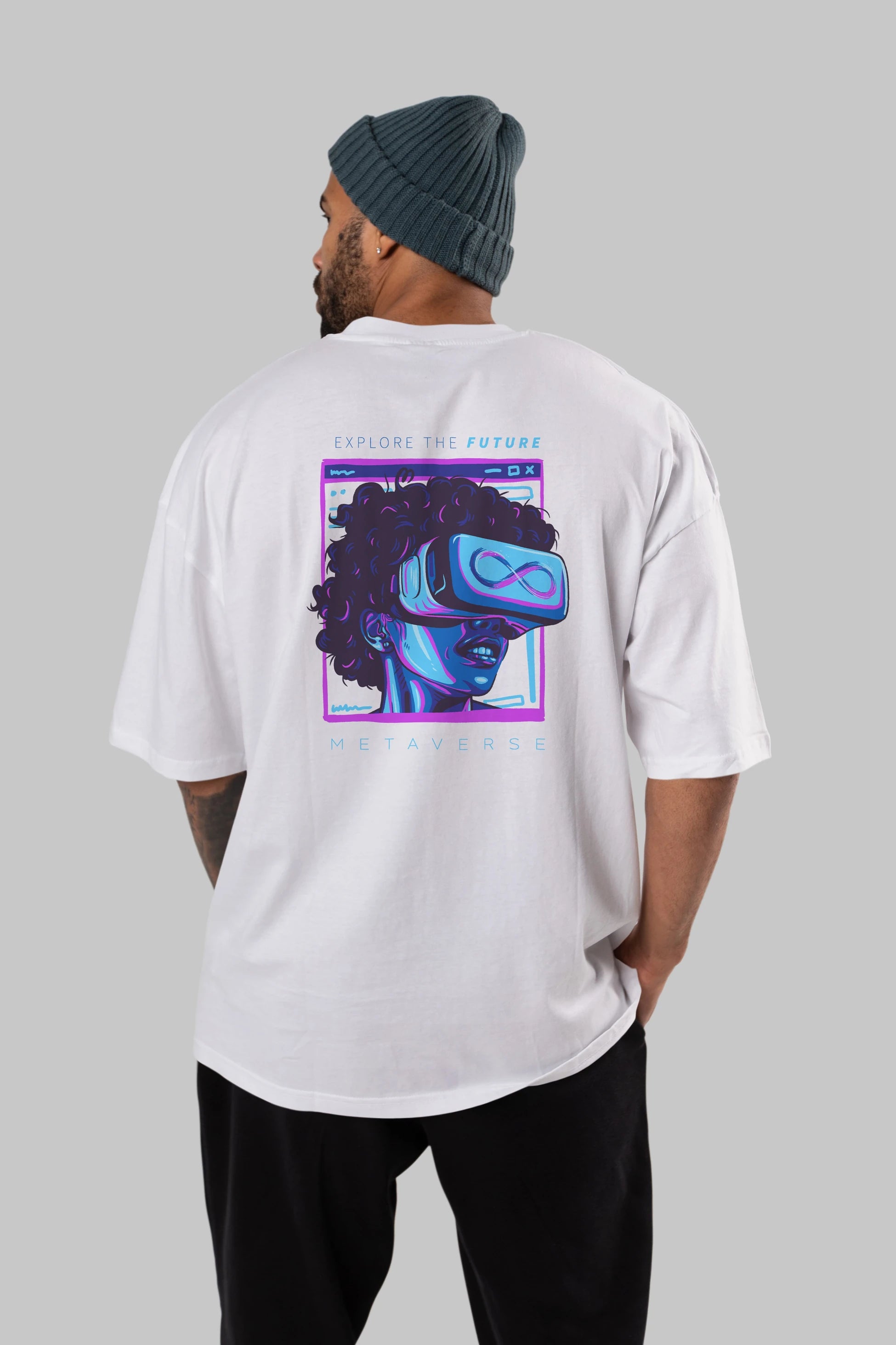 Metaverse Arka Baskılı Oversize t-shirt Erkek Kadın Unisex
