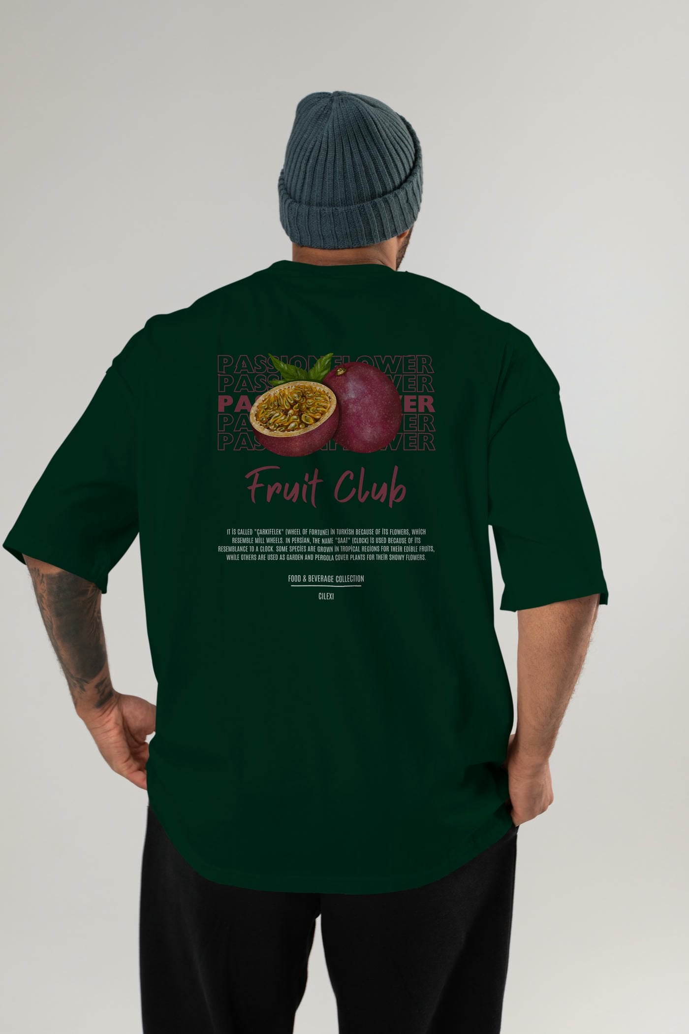 Passionflower Arka Baskılı Oversize t-shirt Erkek Kadın Pamuk Bisiklet Yaka tişort