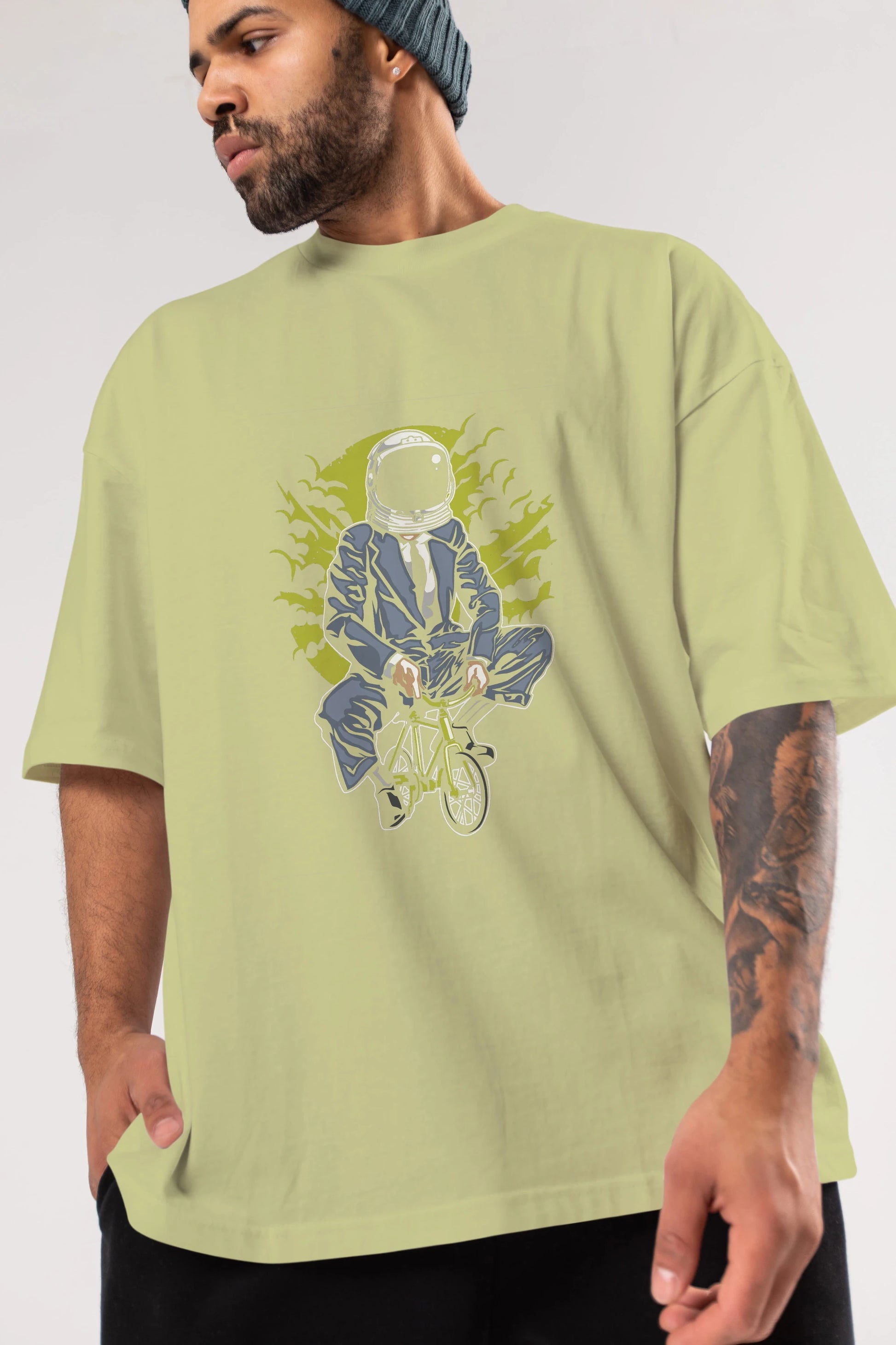 Bike To The Moon Ön Baskılı Oversize t-shirt Erkek Kadın Unisex %100 Pamuk tişort