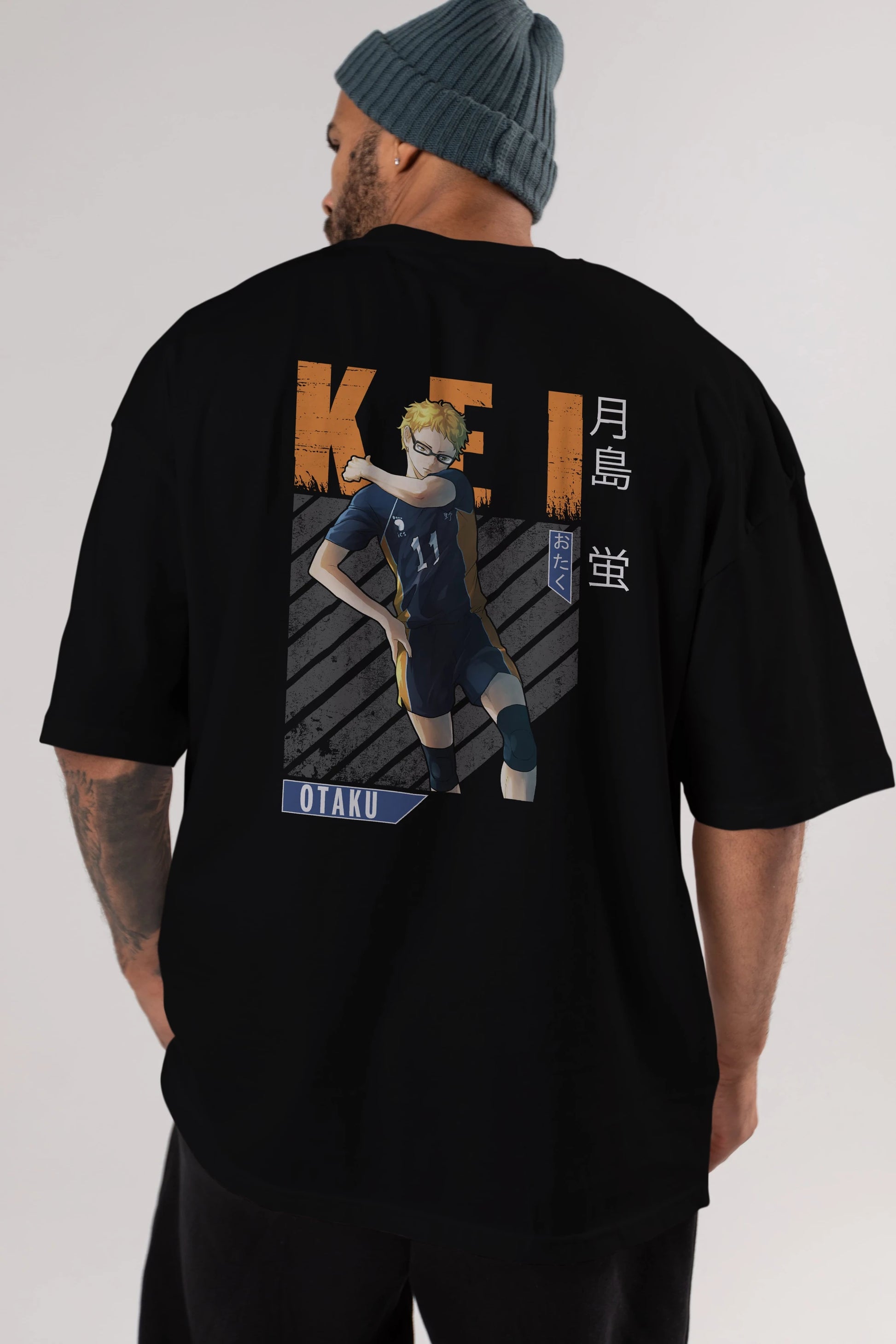 Kei Tsukishima 2 Anime Arka Baskılı Oversize t-shirt Erkek Kadın Unisex