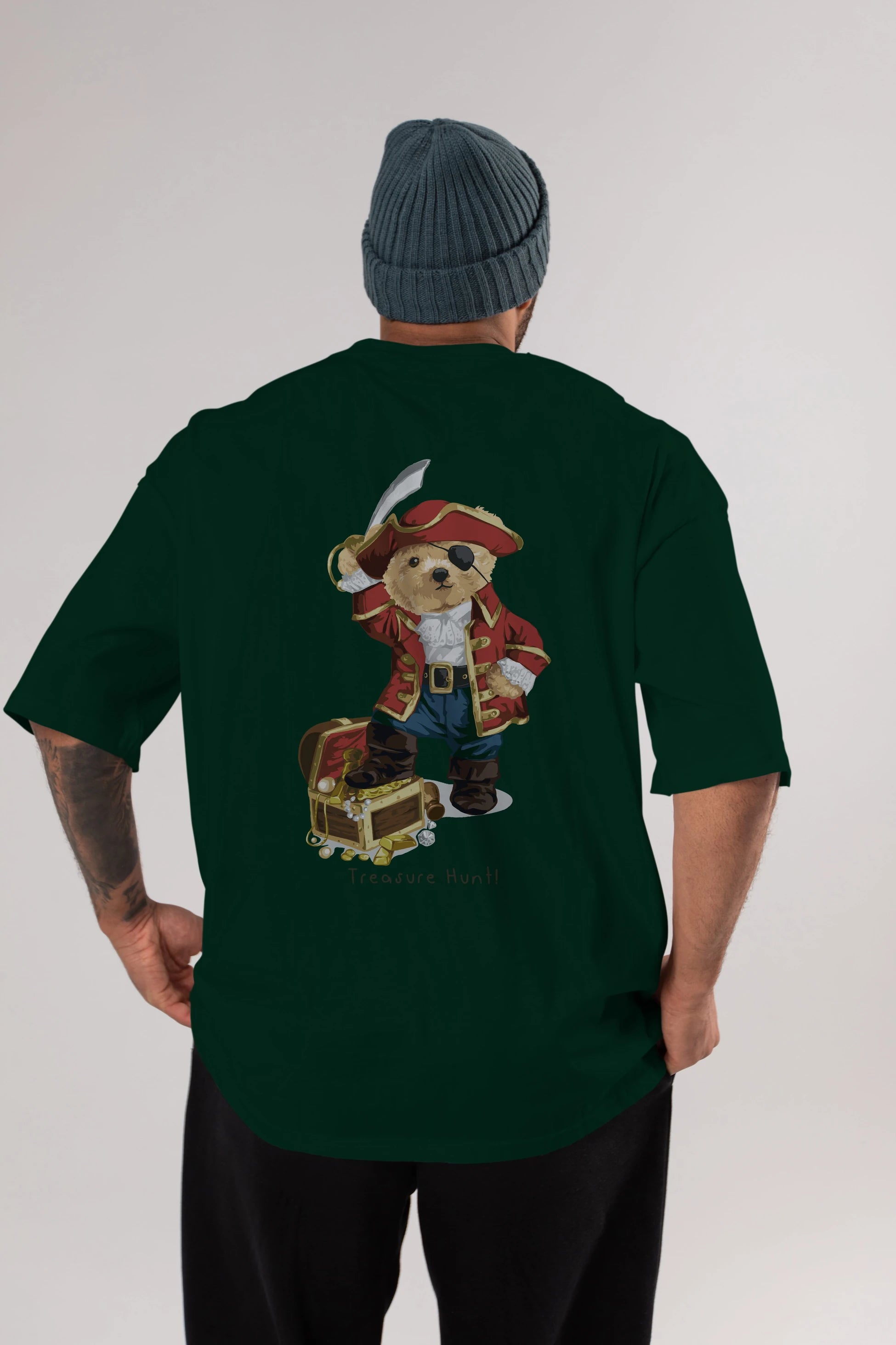 Teddy Bear Treasure Hunt Arka Baskılı Oversize t-shirt Erkek Kadın Unisex %100 Pamuk