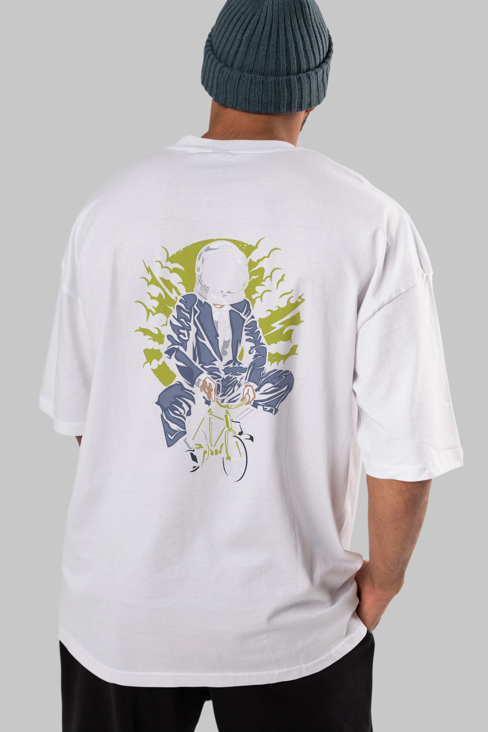 Bike To The Moon Arka Baskılı Oversize t-shirt Erkek Kadın Unisex %100 Pamuk