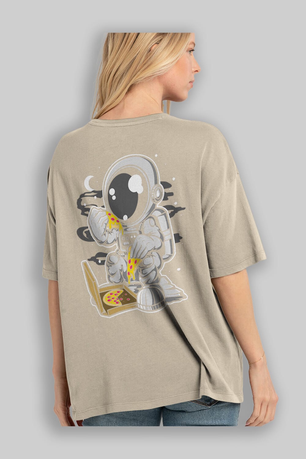Astronaut Pizza Arka Baskılı Oversize t-shirt Erkek Kadın Unisex