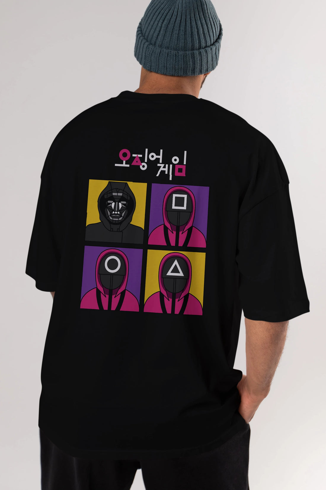 Squid Game (1) Arka Baskılı Oversize t-shirt Erkek Kadın Unisex %100 Pamuk Bisiklet Yaka tişort