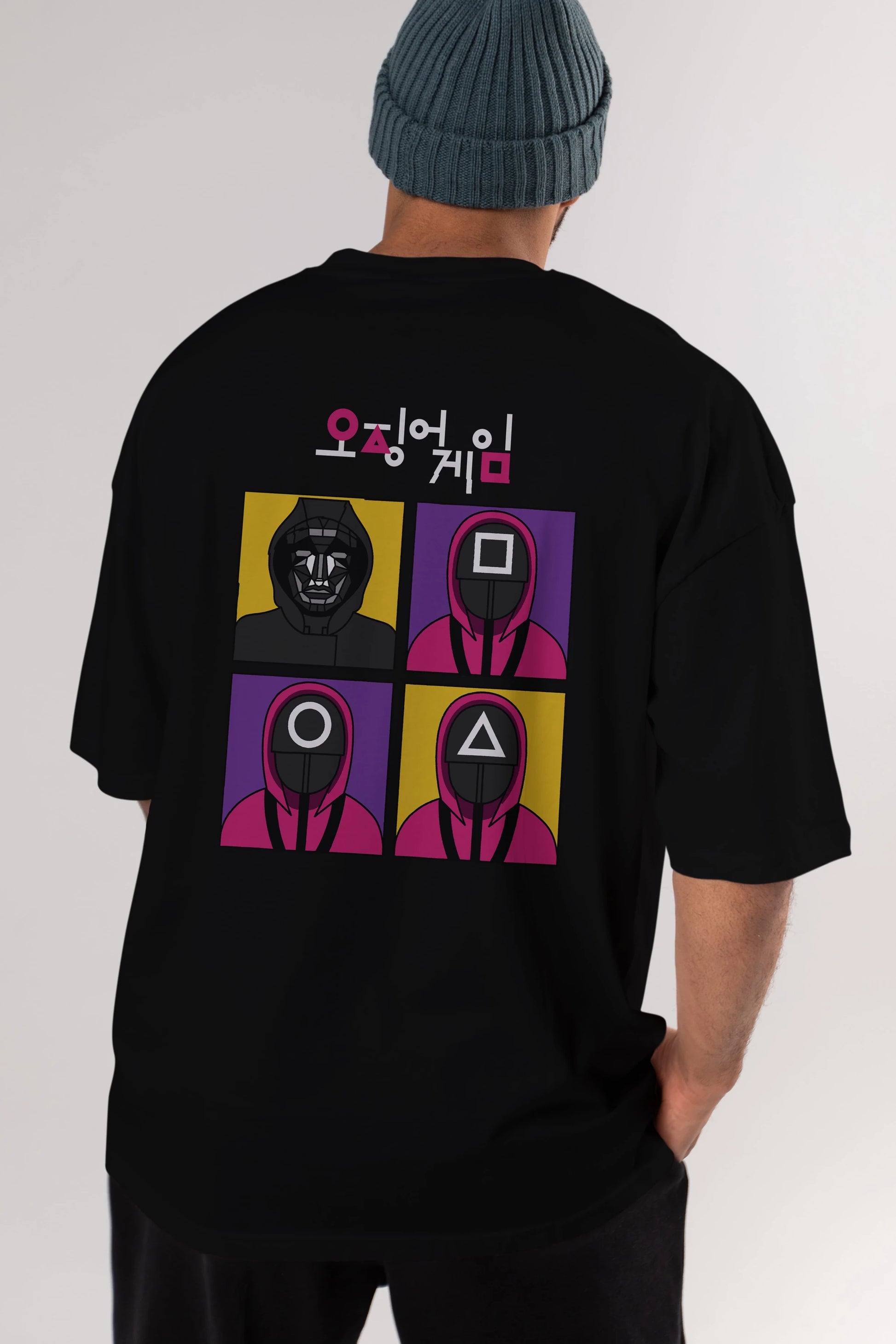 Squid Game (1) Arka Baskılı Oversize t-shirt Erkek Kadın Unisex %100 Pamuk Bisiklet Yaka tişort