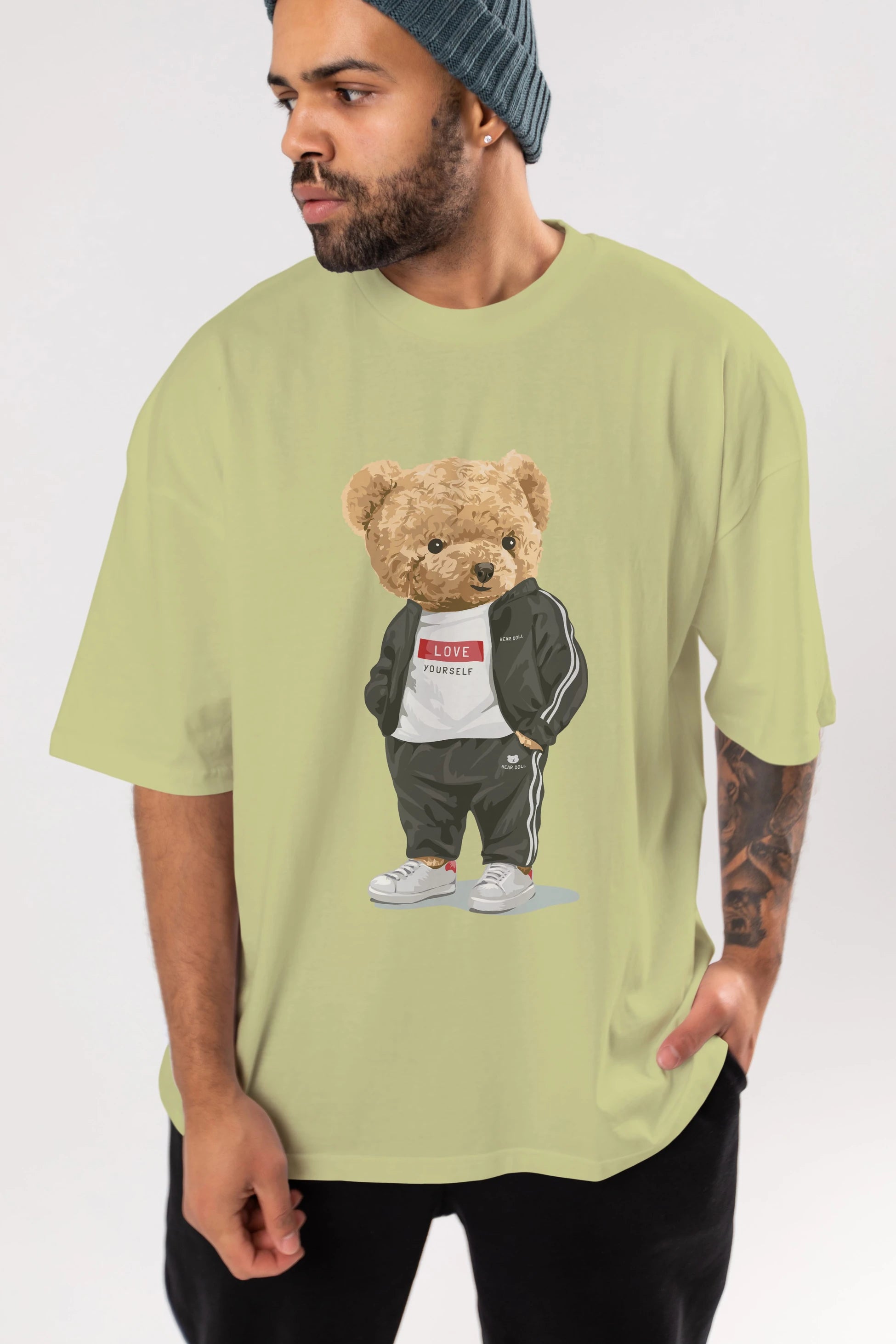 Teddy Bear Love Yourself Ön Baskılı Oversize t-shirt Erkek Kadın Unisex %100 Pamuk