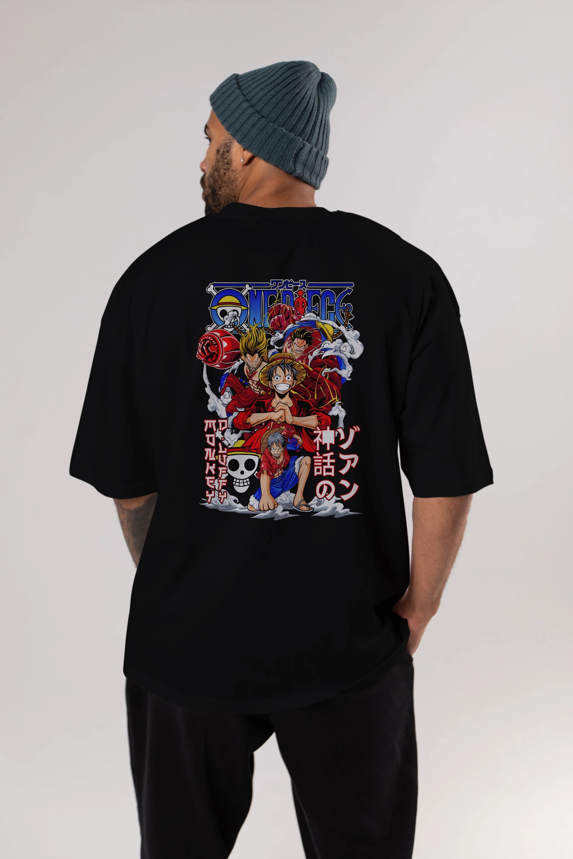 MONKEY D. LUFF-ONE PIECE 2 Anime Arka Baskılı Oversize t-shirt Erkek Kadın Unisex