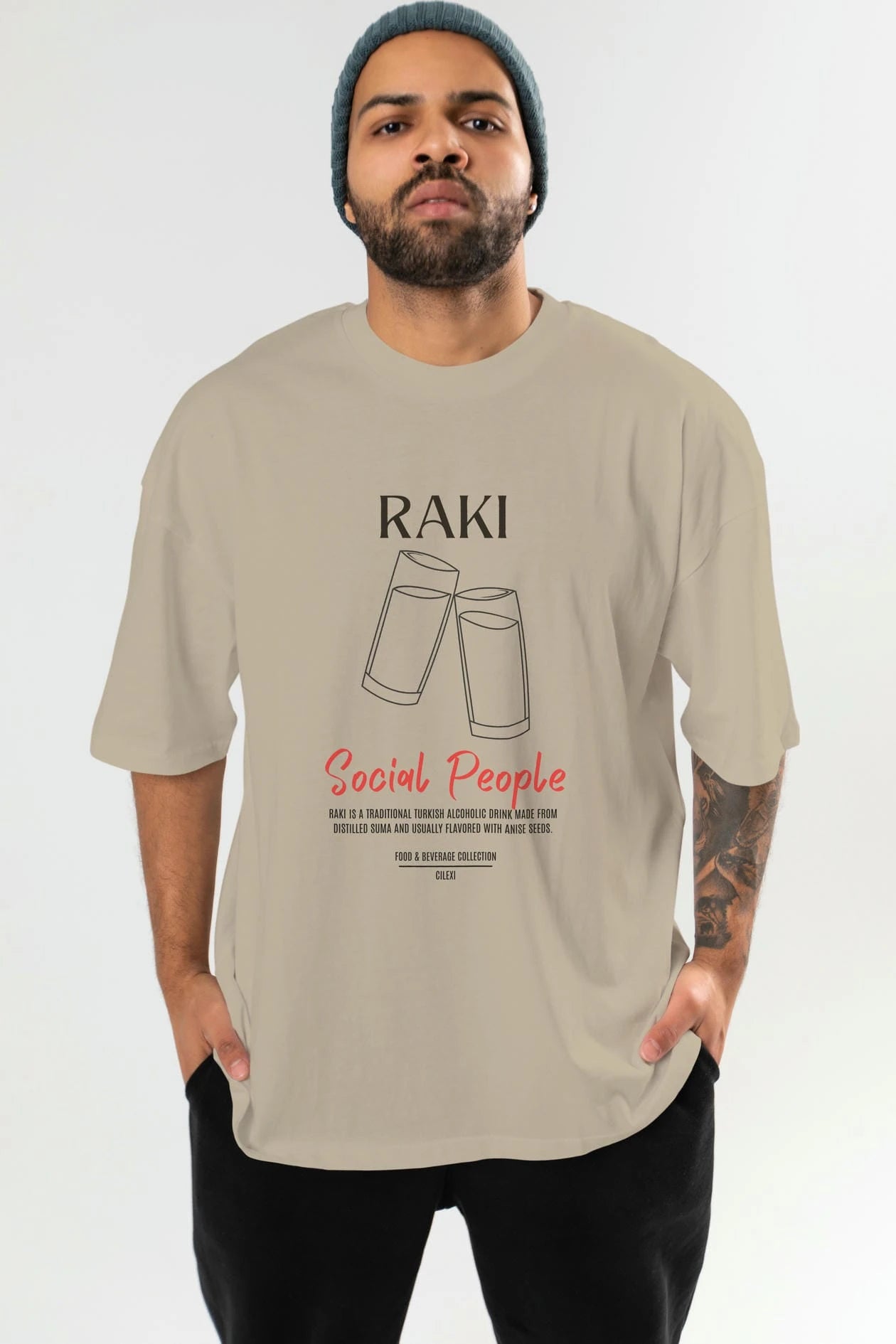 Rakı Kokteyl Serisi ön Baskılı Oversize t-shirt Erkek Kadın %100 Pamuk Bisiklet Yaka tişort