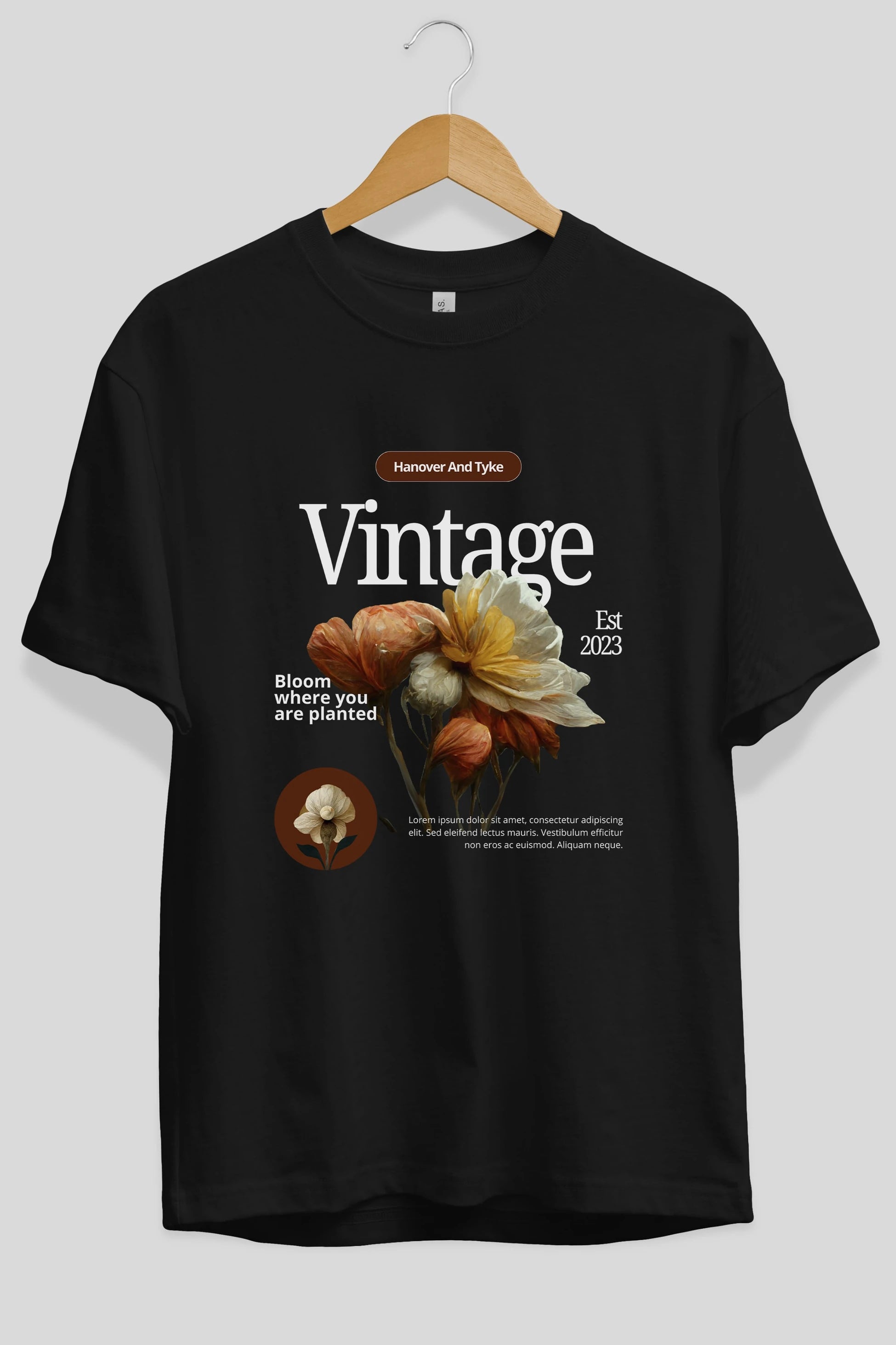 Vintage Çiçek Ön Baskılı Oversize t-shirt Erkek Kadın Unisex