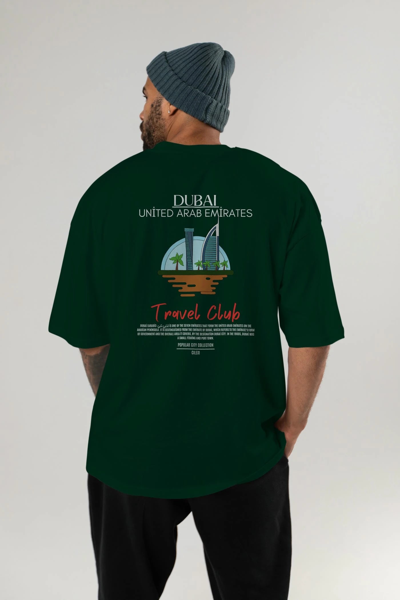 Dubai United Arab Emirates Arka Baskılı Oversize t-shirt Erkek Kadın Pamuk Bisiklet Yaka tişort