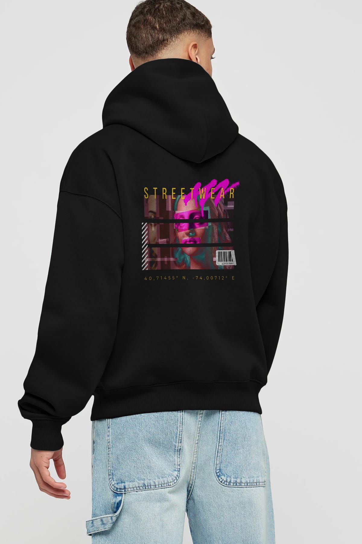 Futuristic Streetwear 2 Arka Baskılı Oversize Hoodie Kapüşonlu Sweatshirt Erkek Kadın Unisex