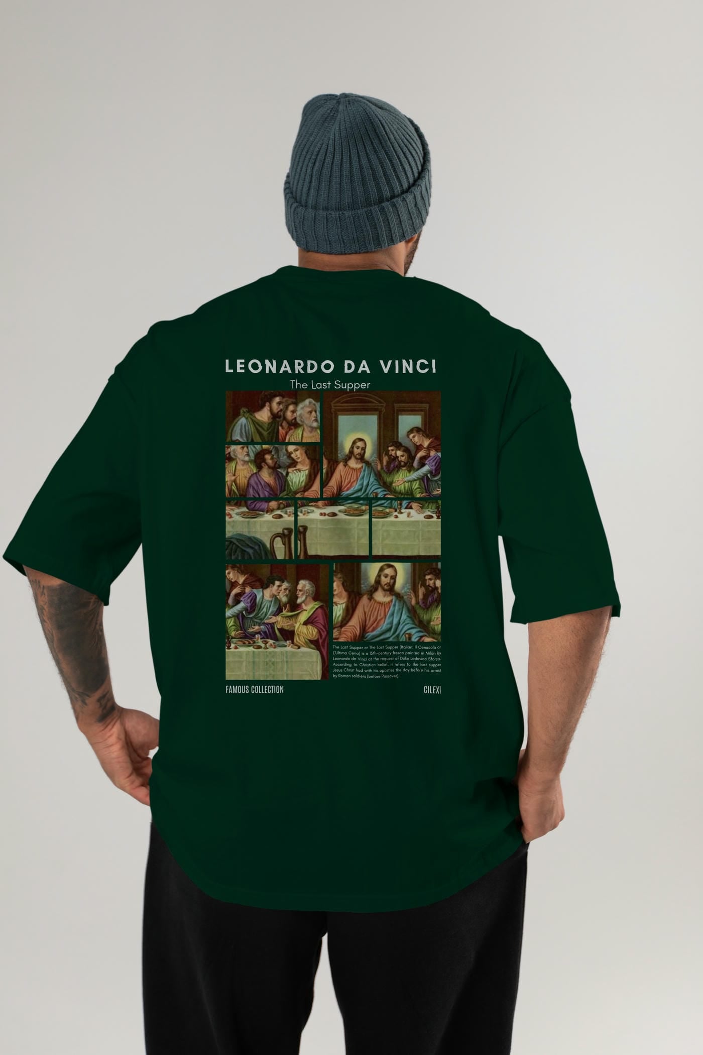 Leonardo Da Vinci Arka Baskılı Oversize t-shirt Erkek Kadın Bisiklet Yaka Pamuk tişort