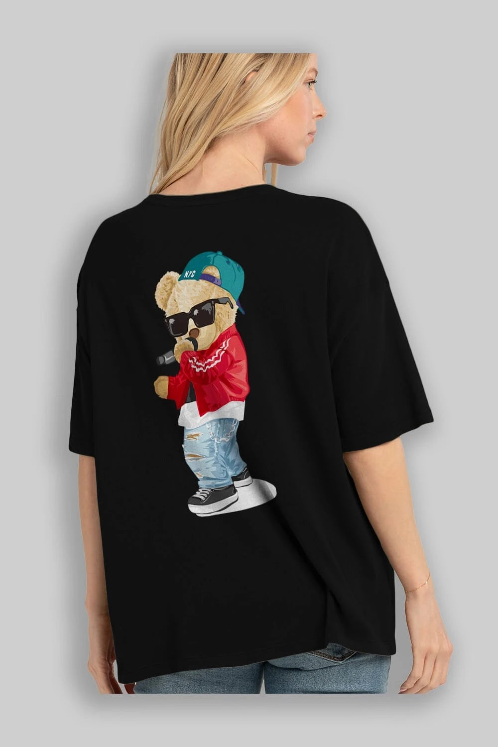 Teddy Bear Şarkıcı Arka Baskılı Oversize t-shirt Erkek Kadın Unisex %100 Pamuk