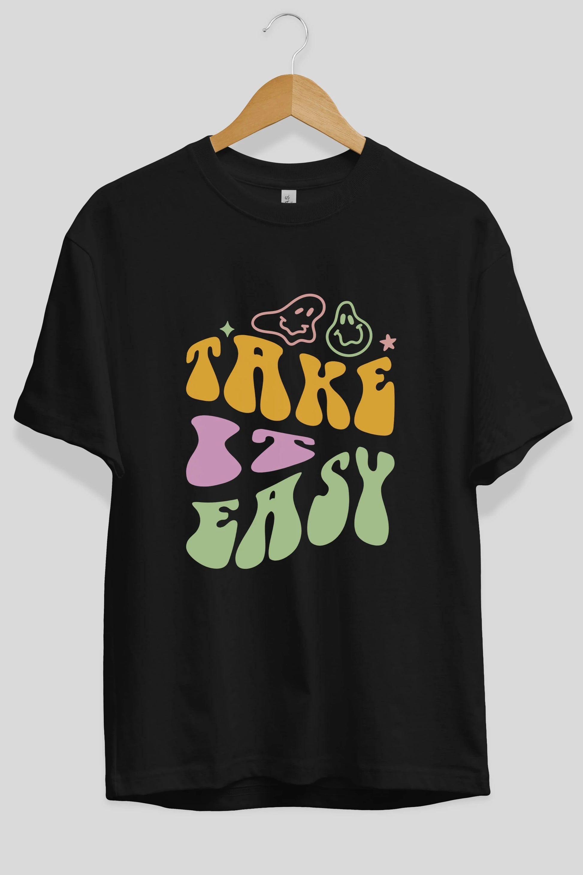 Take it Easy Yazılı Ön Baskılı Oversize t-shirt Erkek Kadın Unisex
