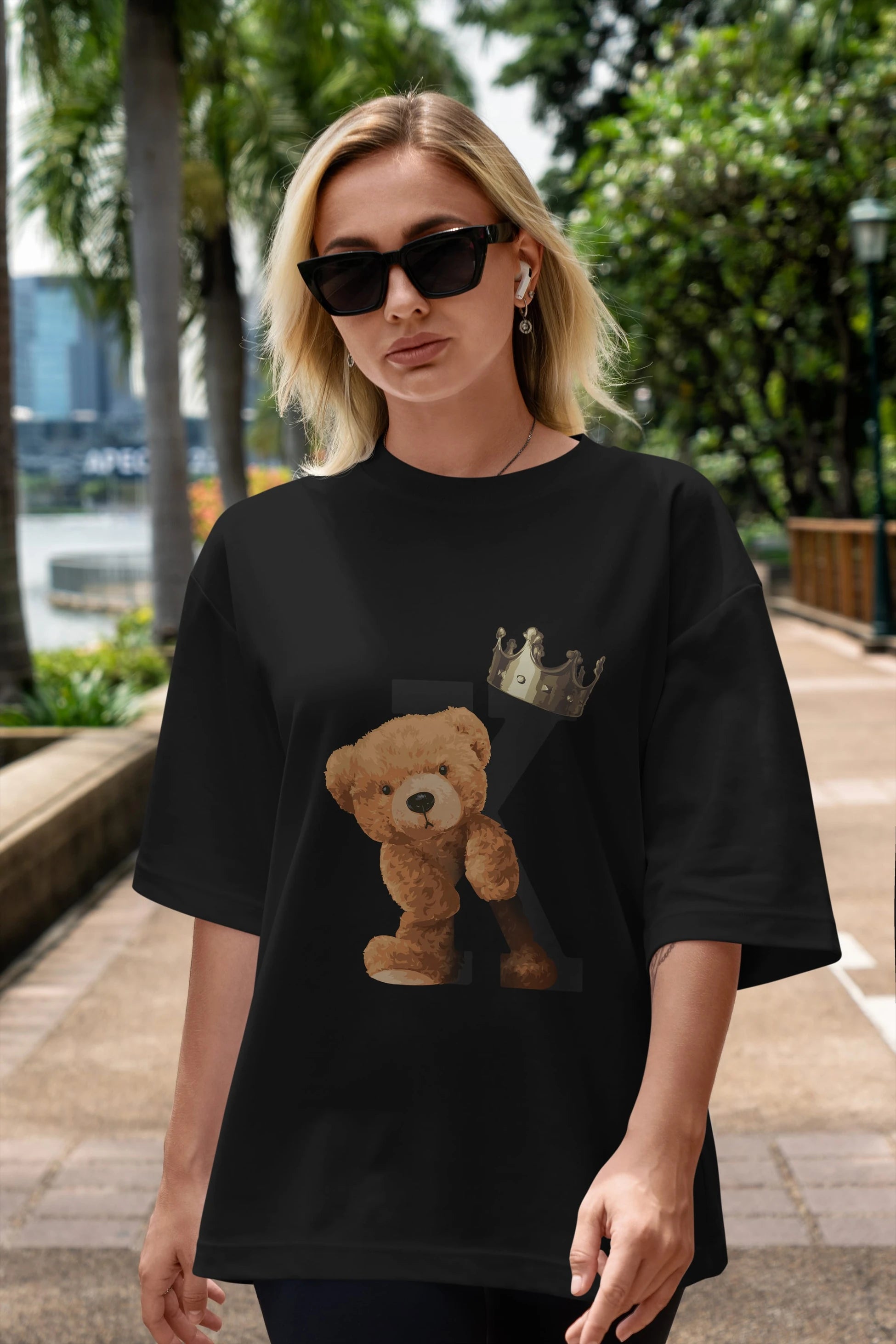 Teddy Bear Born To Be King Ön Baskılı Oversize t-shirt Erkek Kadın Unisex %100 Pamuk