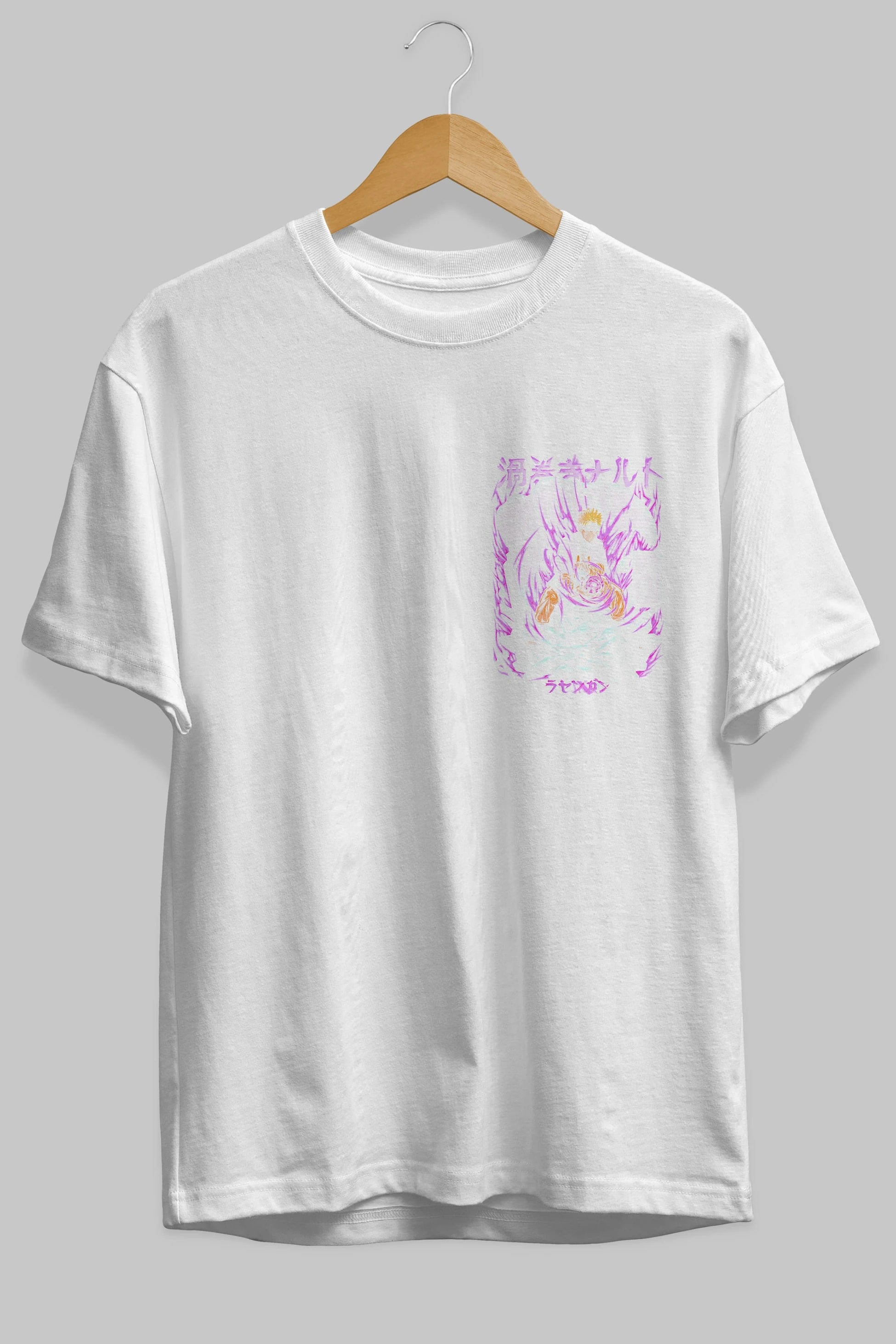 NARUTO Ön Sol Baskılı Oversize t-shirt Erkek Kadın Unisex %100 Pamuk Bisiklet Yaka tişort