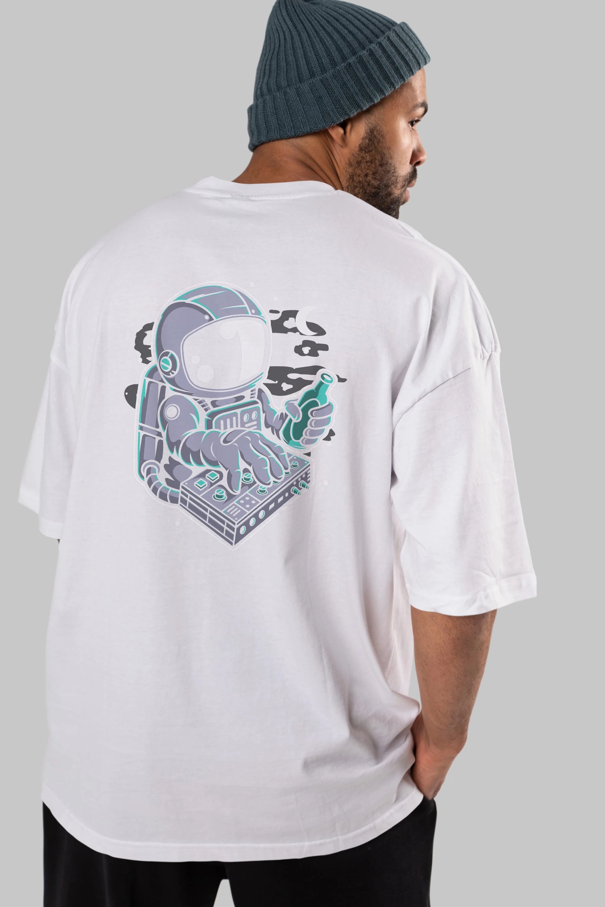 Astronaut Synth Arka Baskılı Oversize t-shirt Erkek Kadın Unisex