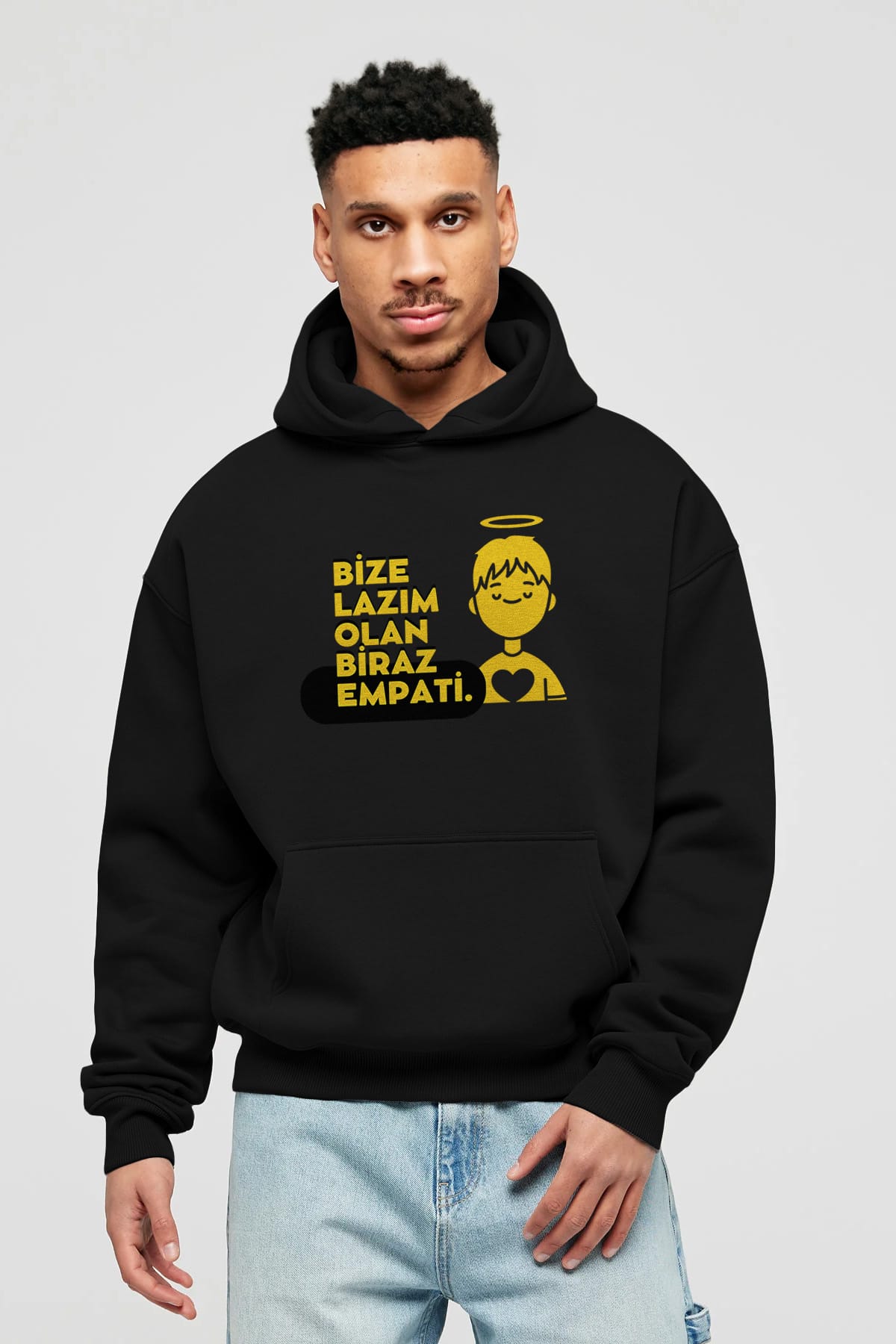 Bize Lazım Olan Biraz Empati Ön Baskılı Oversize Hoodie Kapüşonlu Sweatshirt Erkek Kadın Unisex
